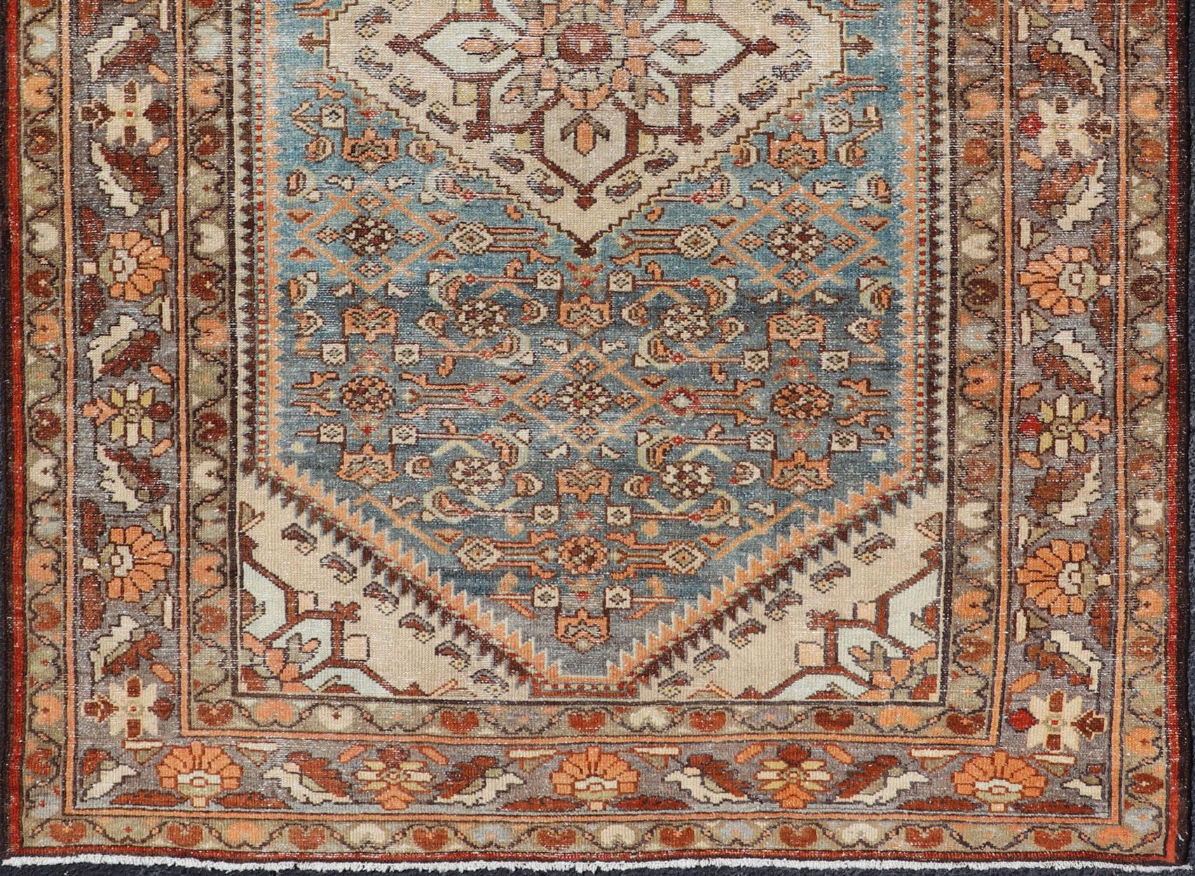 Malayer Antique Persian Hamadan Rug with Central Medallion & Sub-Geometric Floral Design For Sale