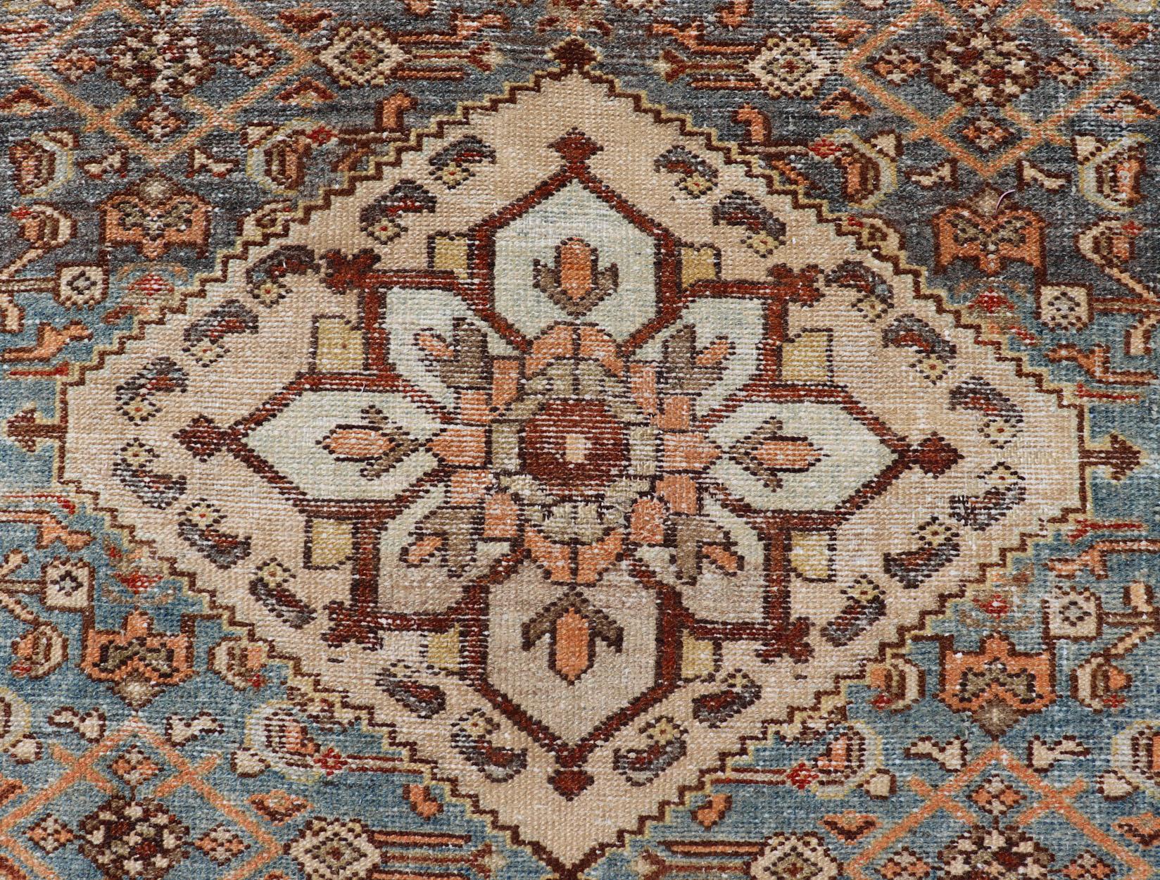 Antique Persian Hamadan Rug with Central Medallion & Sub-Geometric Floral Design In Good Condition For Sale In Atlanta, GA