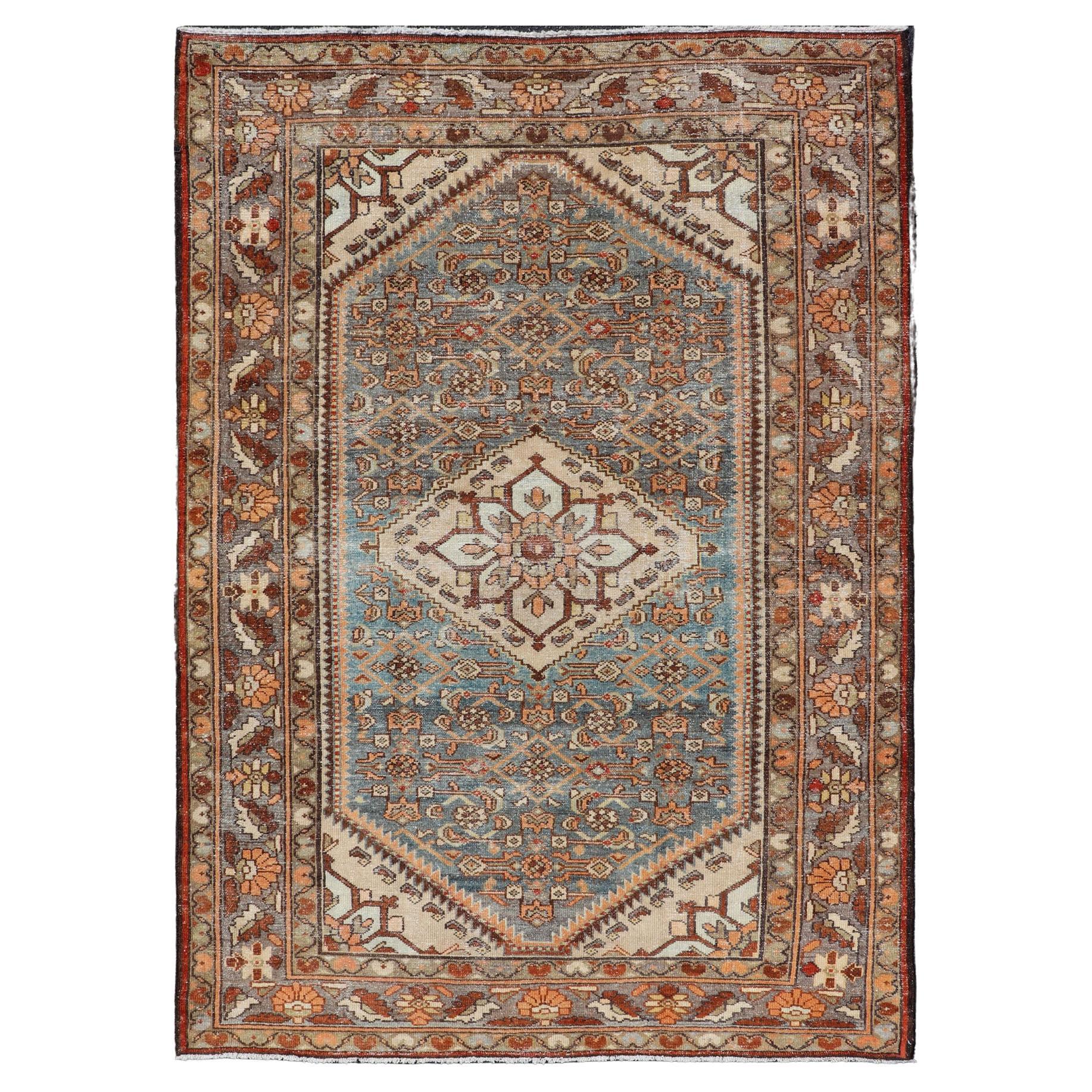 Antique Persian Hamadan Rug with Central Medallion & Sub-Geometric Floral Design For Sale