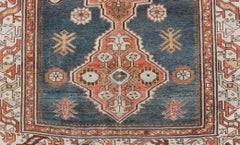 Antique Persian Hamadan Rug with Central Sub-Geometric Medallion in Blue-Gray
