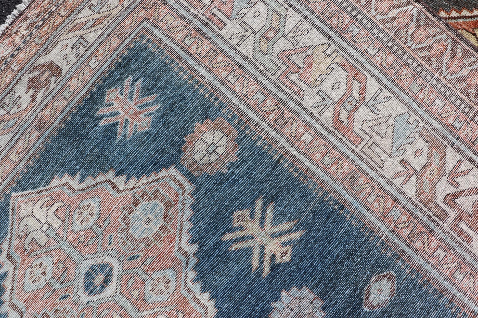 20th Century Antique Persian Hamadan Rug with Central Sub-Geometric Medallion in Blue-Gray For Sale