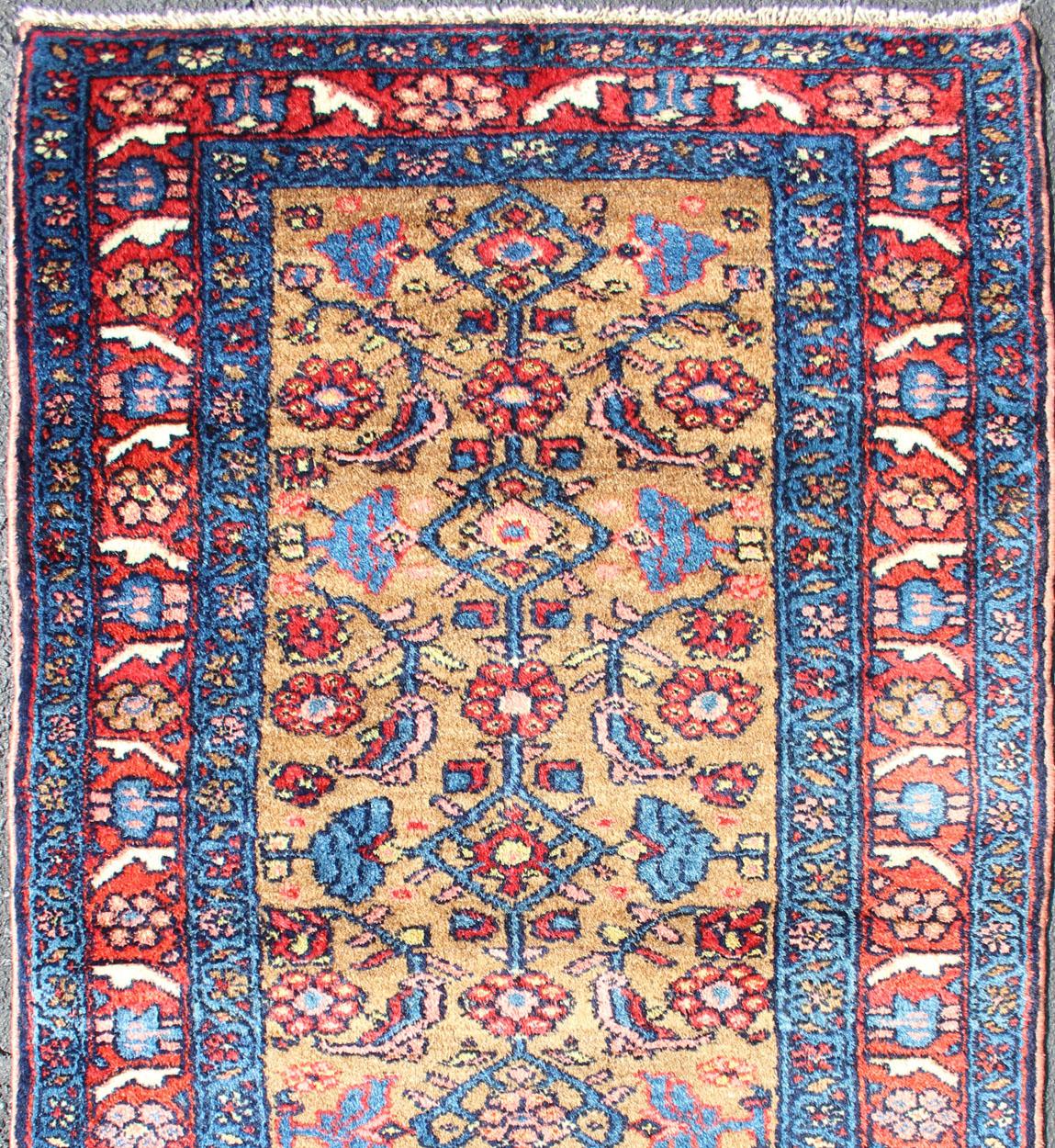 Hand-Knotted Antique Persian Hamadan Rug with Colorful Geometric All-Over Design in Yellow For Sale
