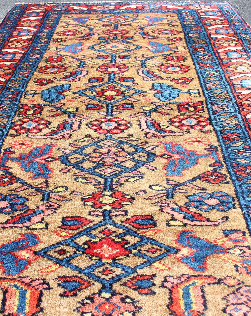 Antique Persian Hamadan Rug with Colorful Geometric All-Over Design in Yellow In Excellent Condition For Sale In Atlanta, GA