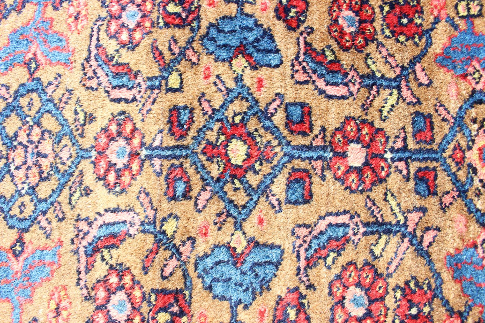 Tapis persan ancien Hamadan avec motif géométrique coloré sur toute sa surface en jaune Excellent état - En vente à Atlanta, GA
