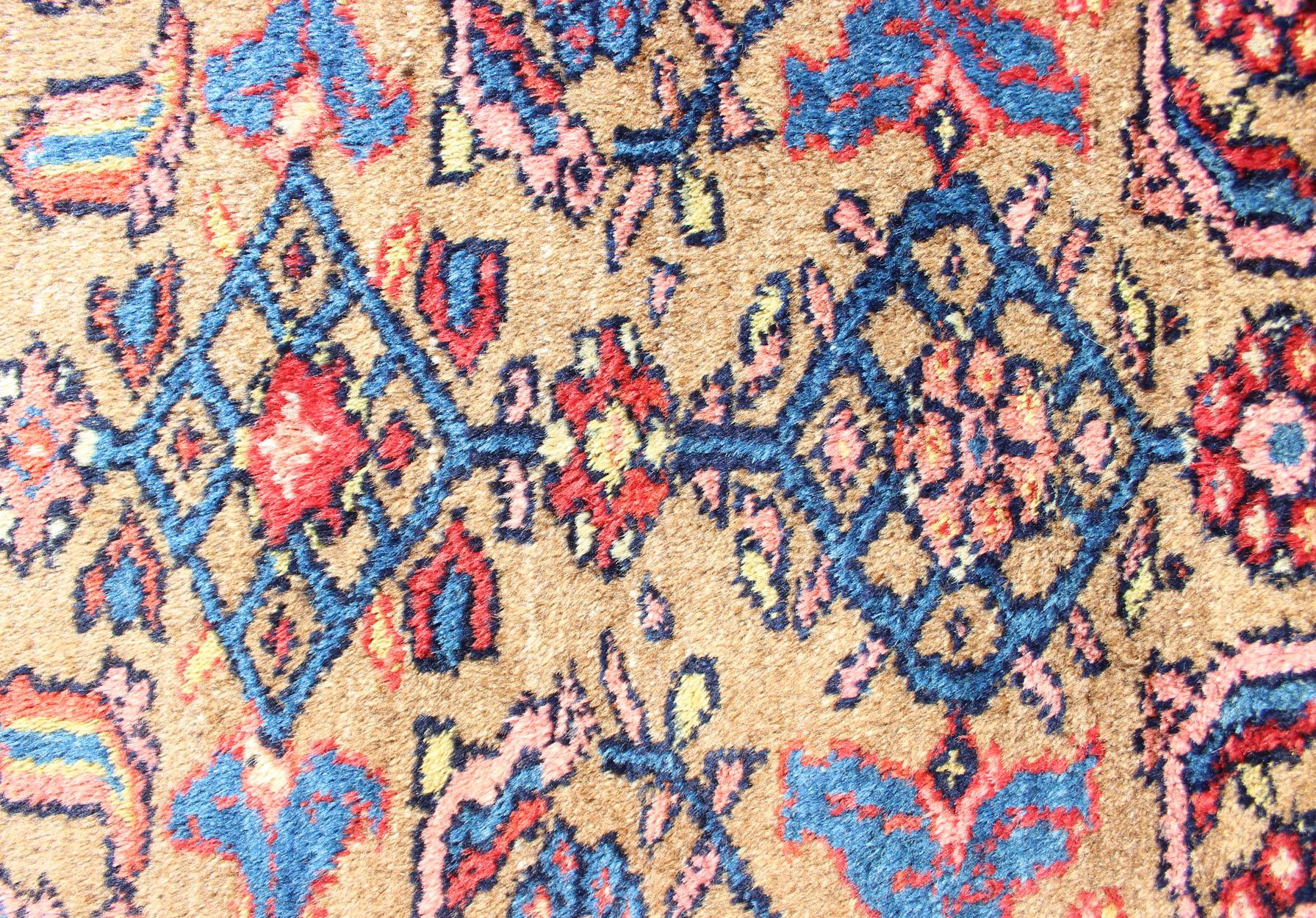 Wool Antique Persian Hamadan Rug with Colorful Geometric All-Over Design in Yellow For Sale