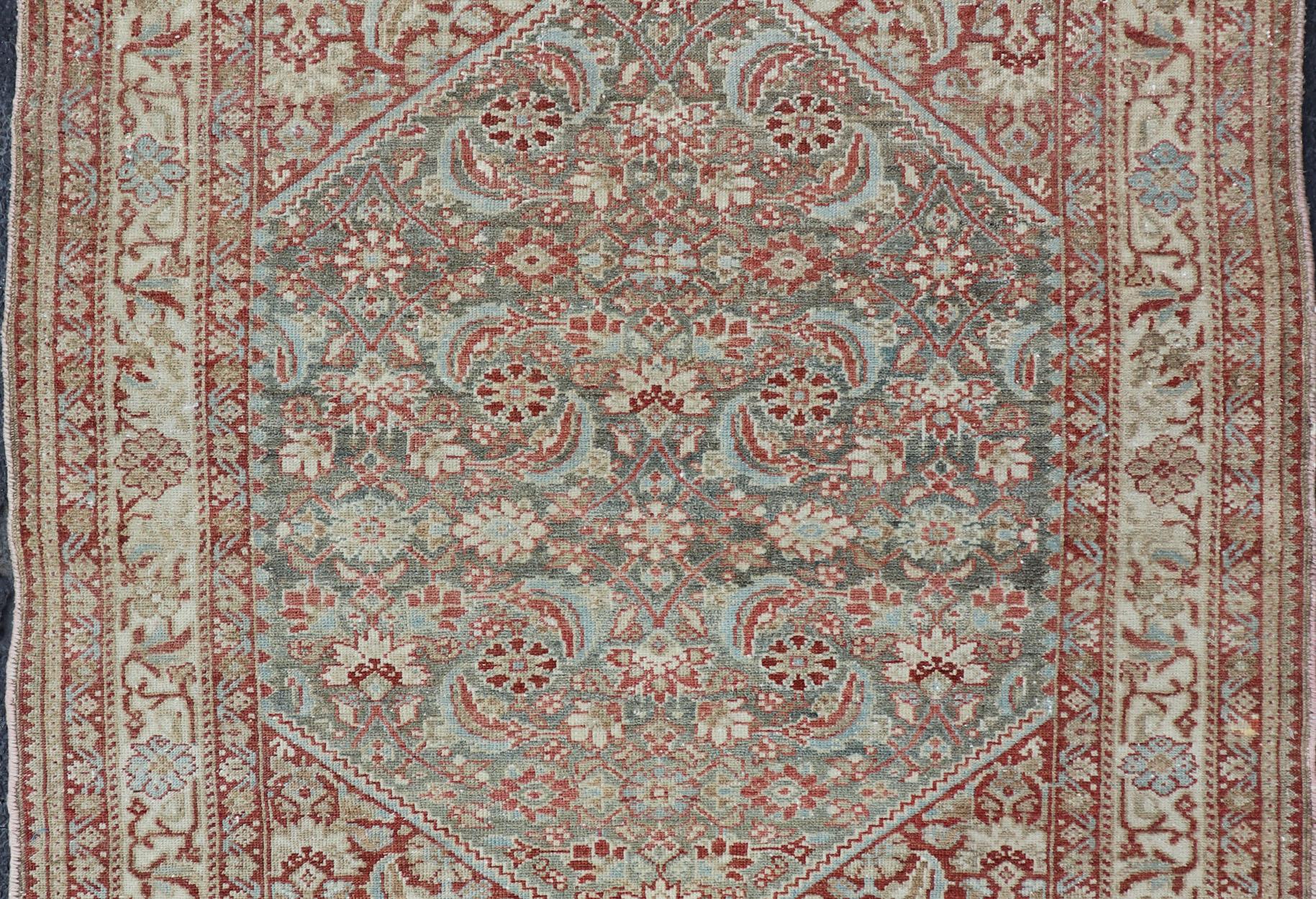 Malayer Squared Shape Antique Persian Fine Hamadan Rug with All Over Geometric Design  For Sale