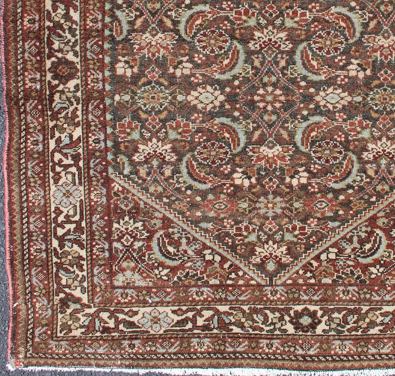 Hand-Knotted Antique Persian Hamadan Rug with Colorful Geometric Design
