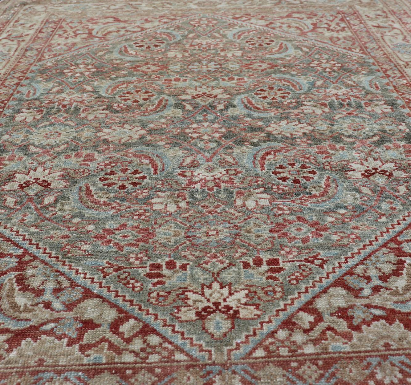 Squared Shape Antique Persian Fine Hamadan Rug with All Over Geometric Design  In Good Condition For Sale In Atlanta, GA