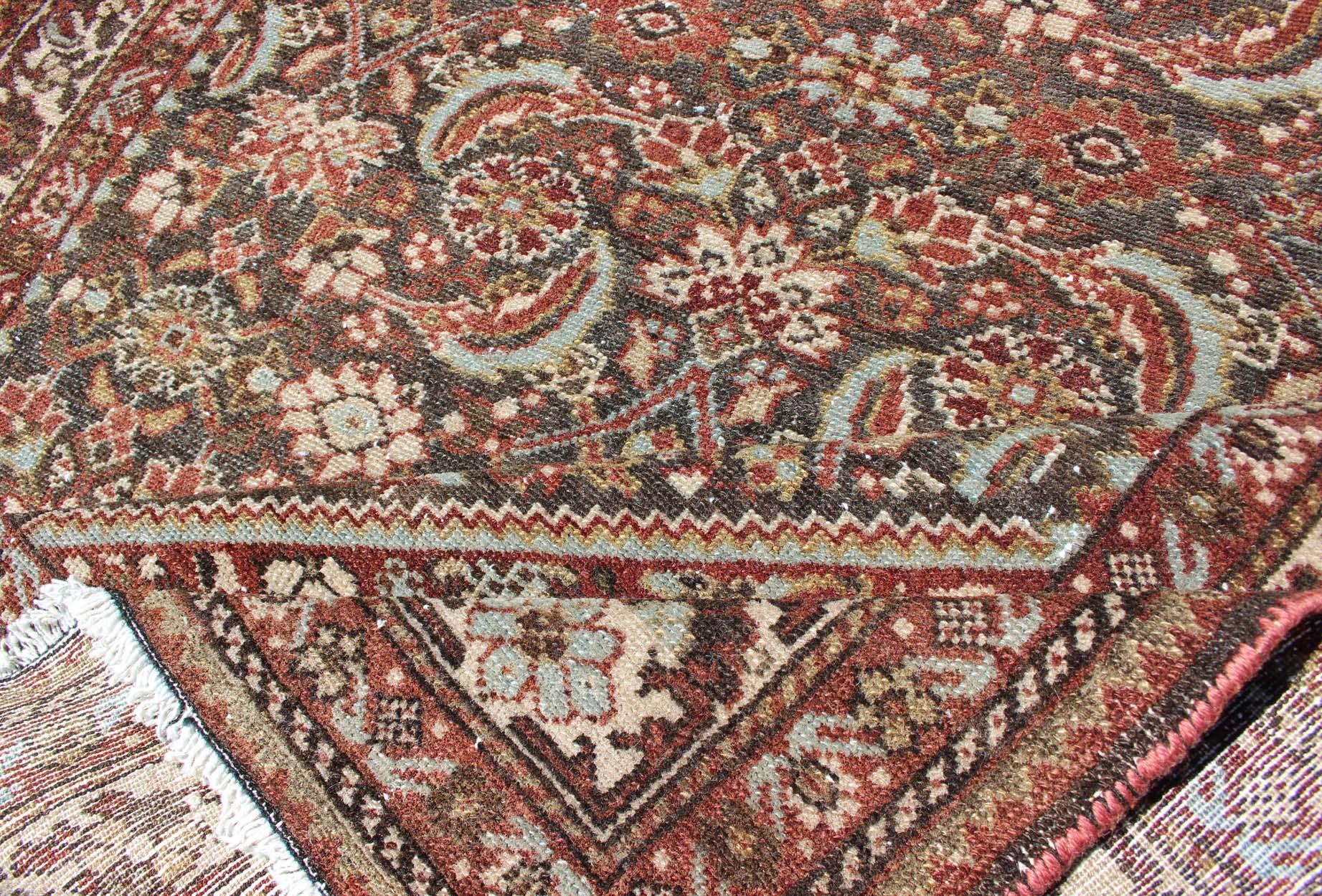 Wool Antique Persian Hamadan Rug with Colorful Geometric Design
