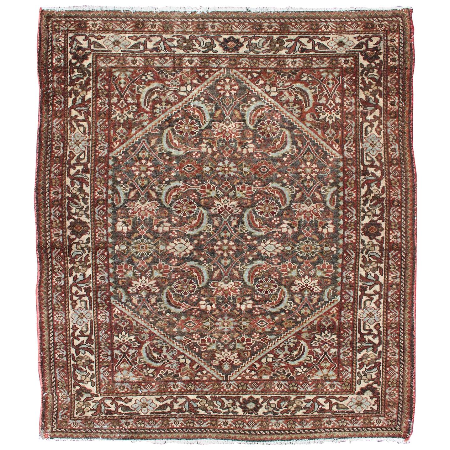 Antique Persian Hamadan Rug with Colorful Geometric Design