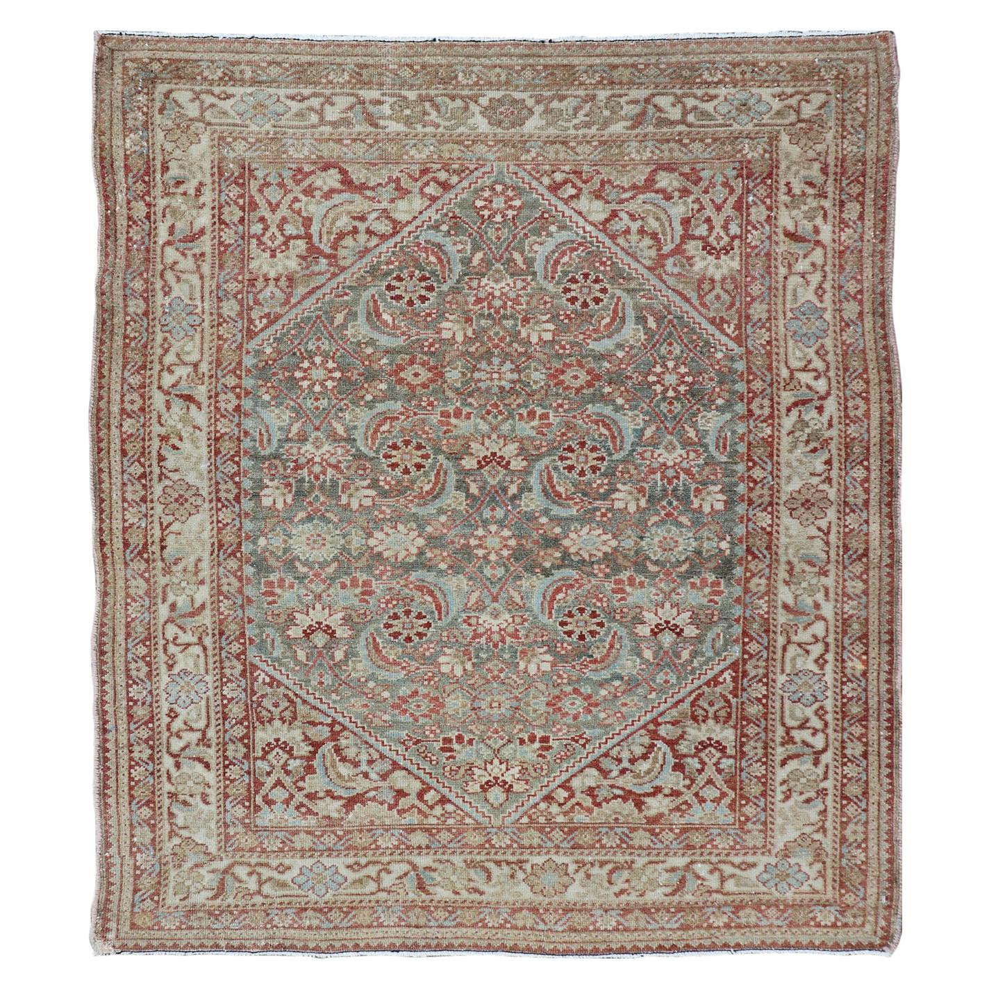 Squared Shape Antique Persian Fine Hamadan Rug with All Over Geometric Design  For Sale