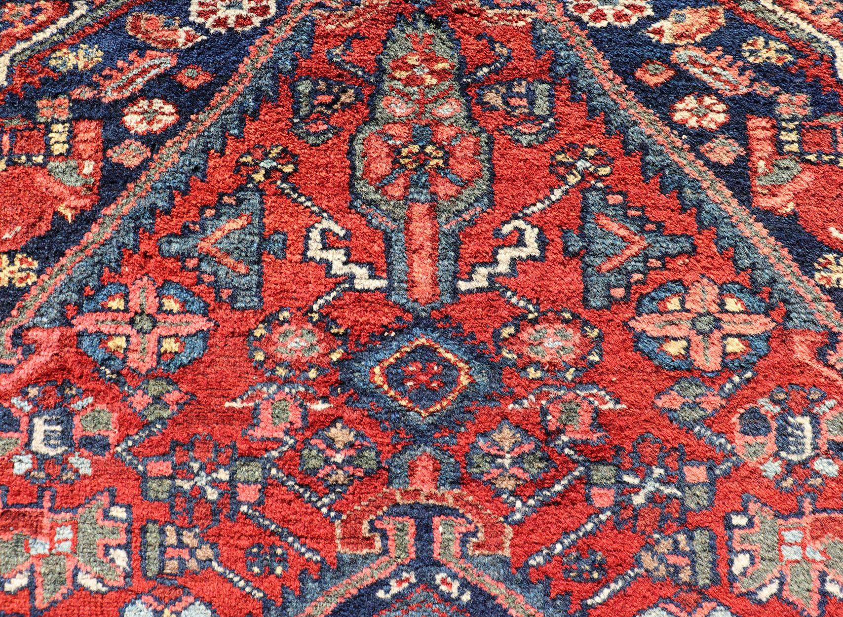 Antique Persian Hamadan Rug with Colorful Geometric Medallion Design For Sale 1