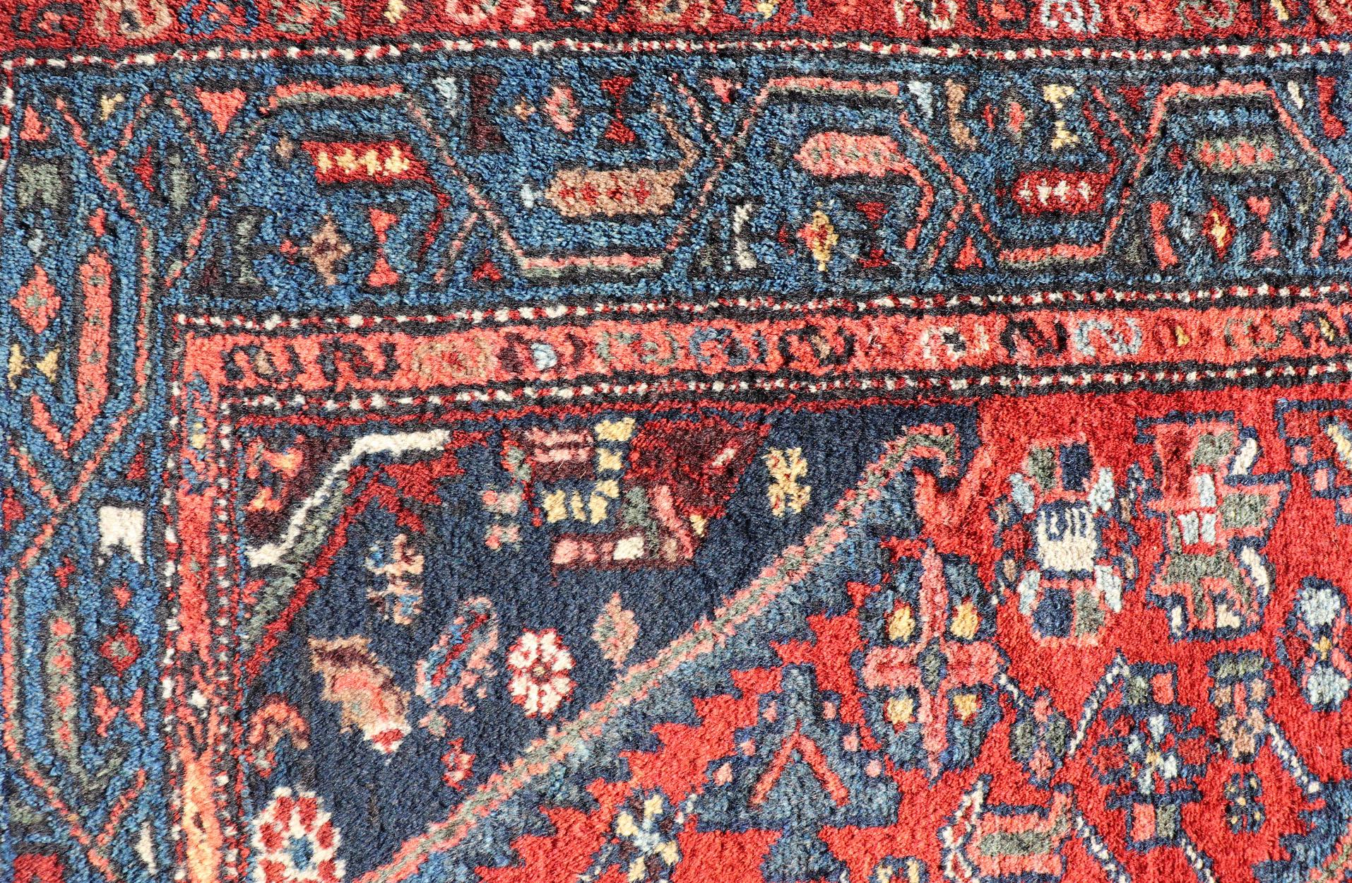 Antique Persian Hamadan Rug with Colorful Geometric Medallion Design For Sale 2