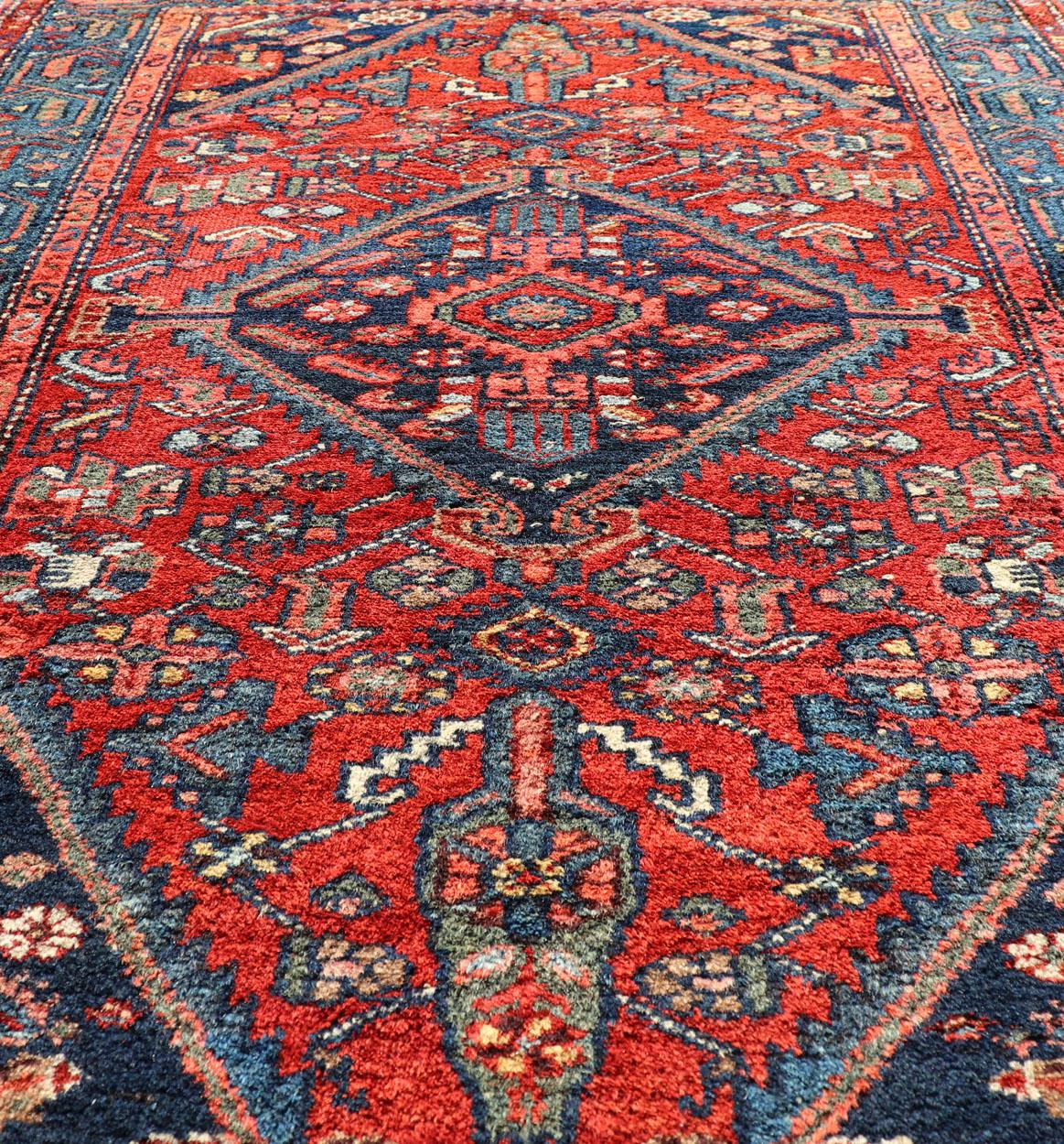 Antique Persian Hamadan Rug with Colorful Geometric Medallion Design In Excellent Condition For Sale In Atlanta, GA
