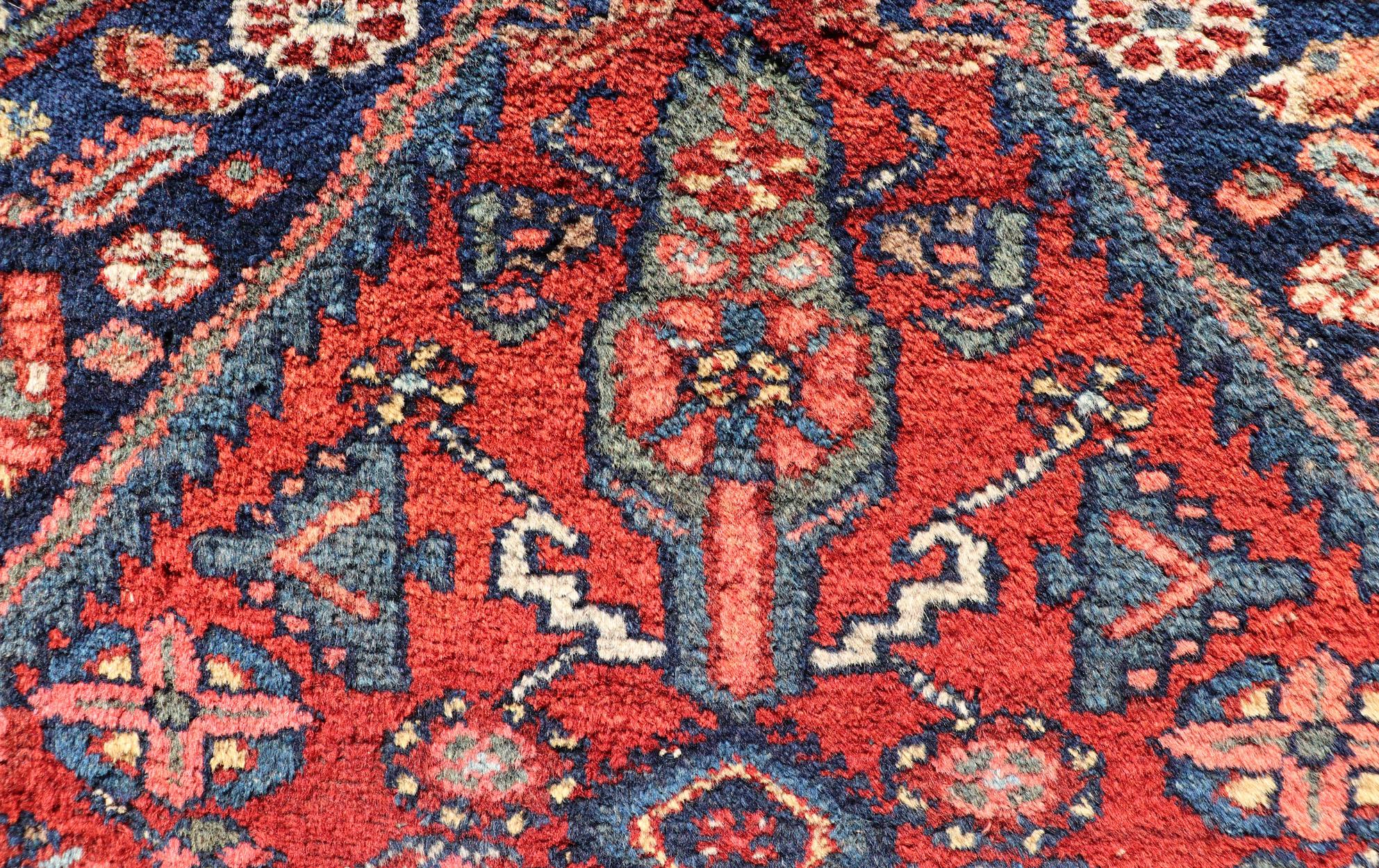 Wool Antique Persian Hamadan Rug with Colorful Geometric Medallion Design For Sale