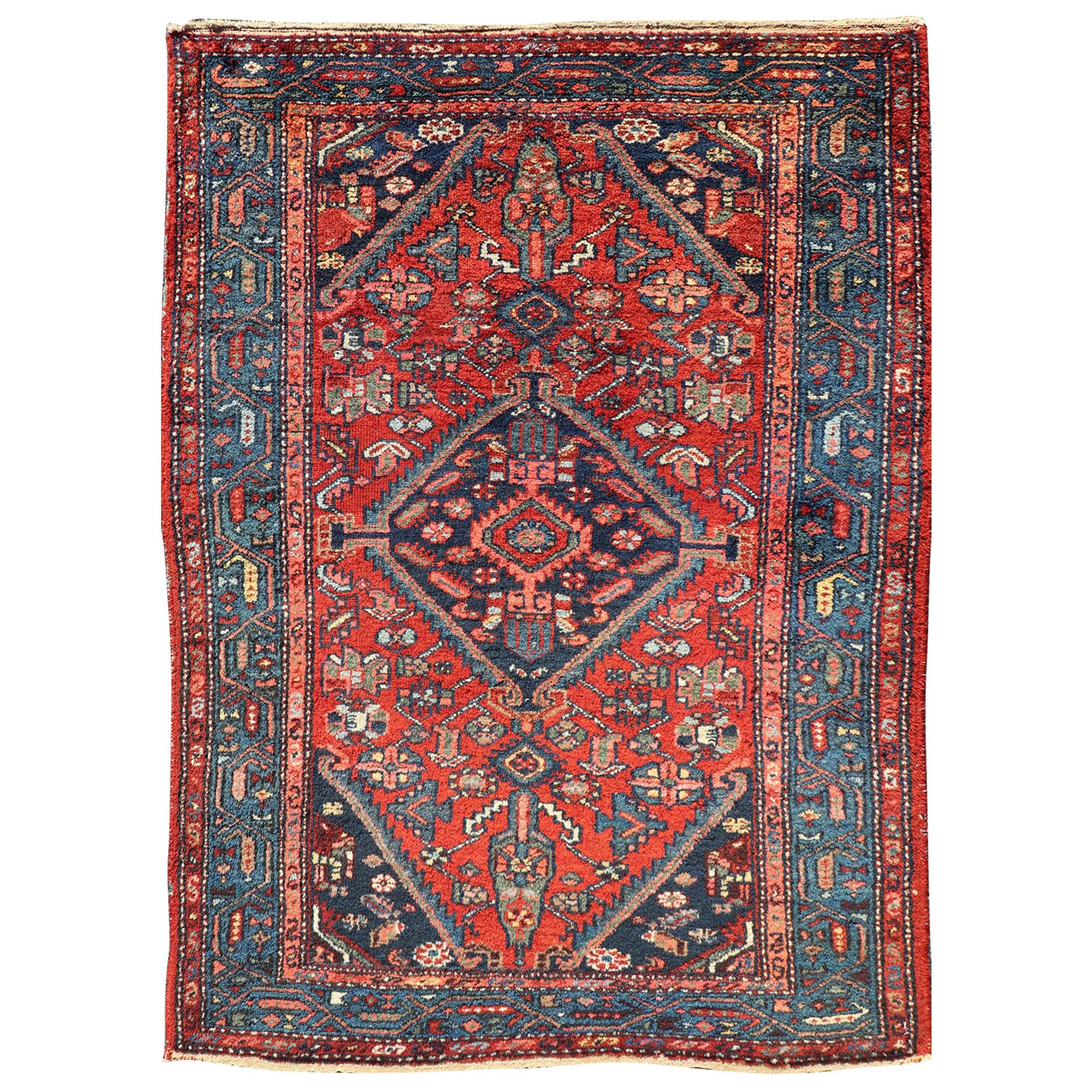 Antique Persian Hamadan Rug with Colorful Geometric Medallion Design