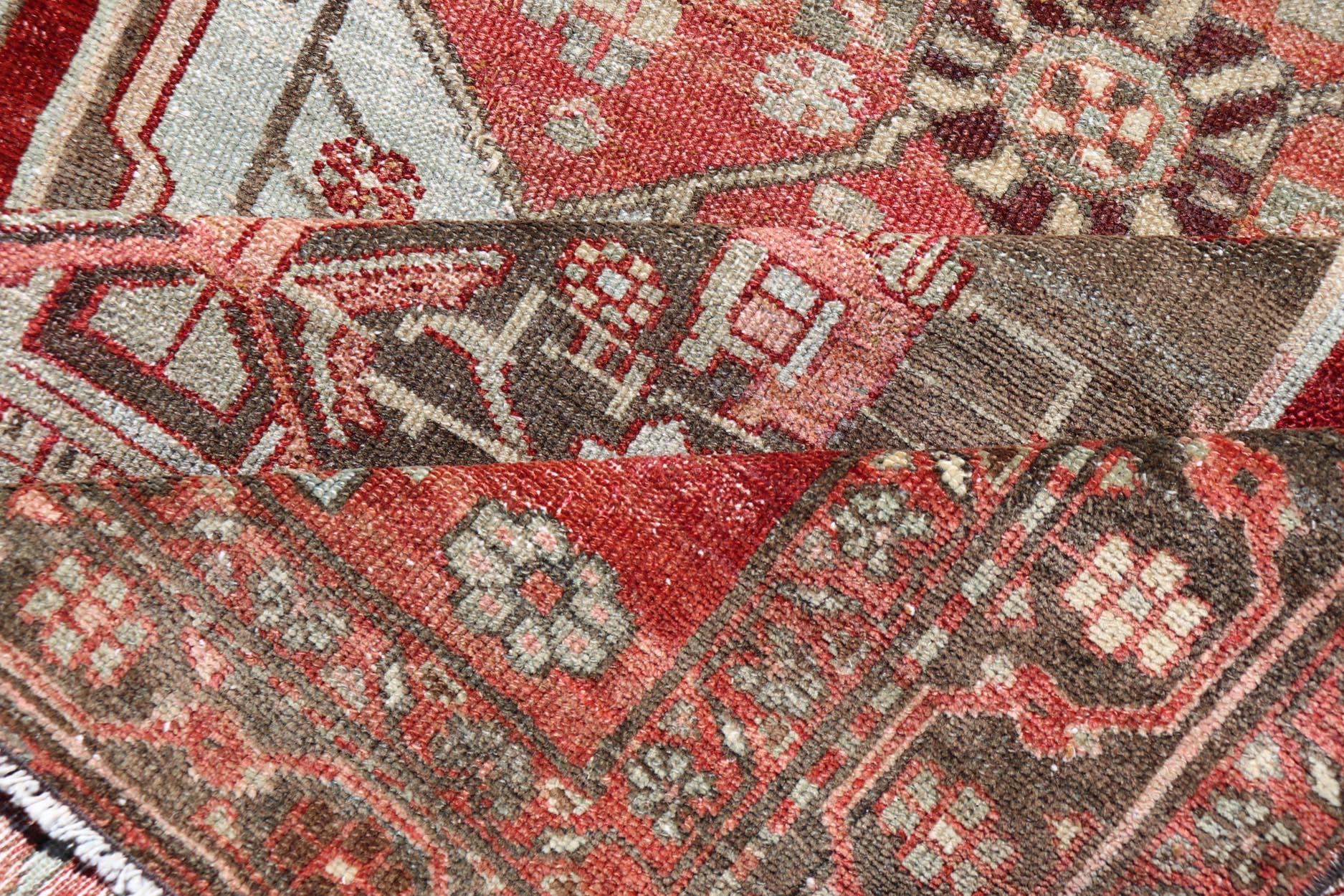 Antique Persian Hamadan Rug with Colorful Geometric Medallion For Sale 4