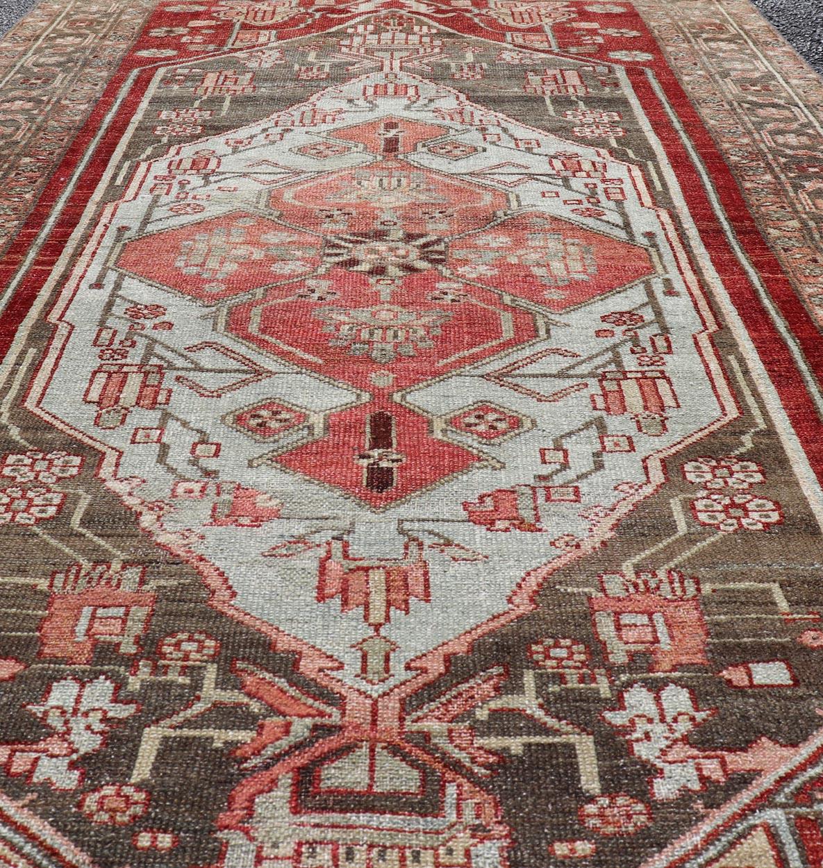 Malayer Antique Persian Hamadan Rug with Colorful Geometric Medallion For Sale