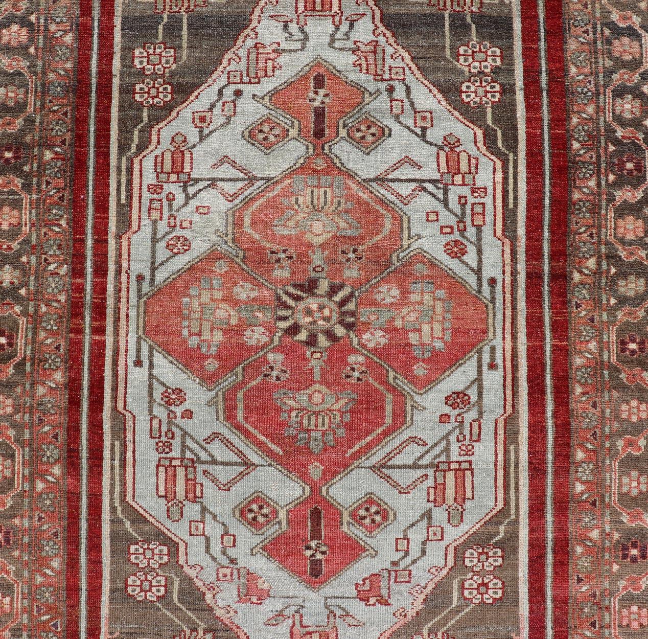 Hand-Knotted Antique Persian Hamadan Rug with Colorful Geometric Medallion For Sale