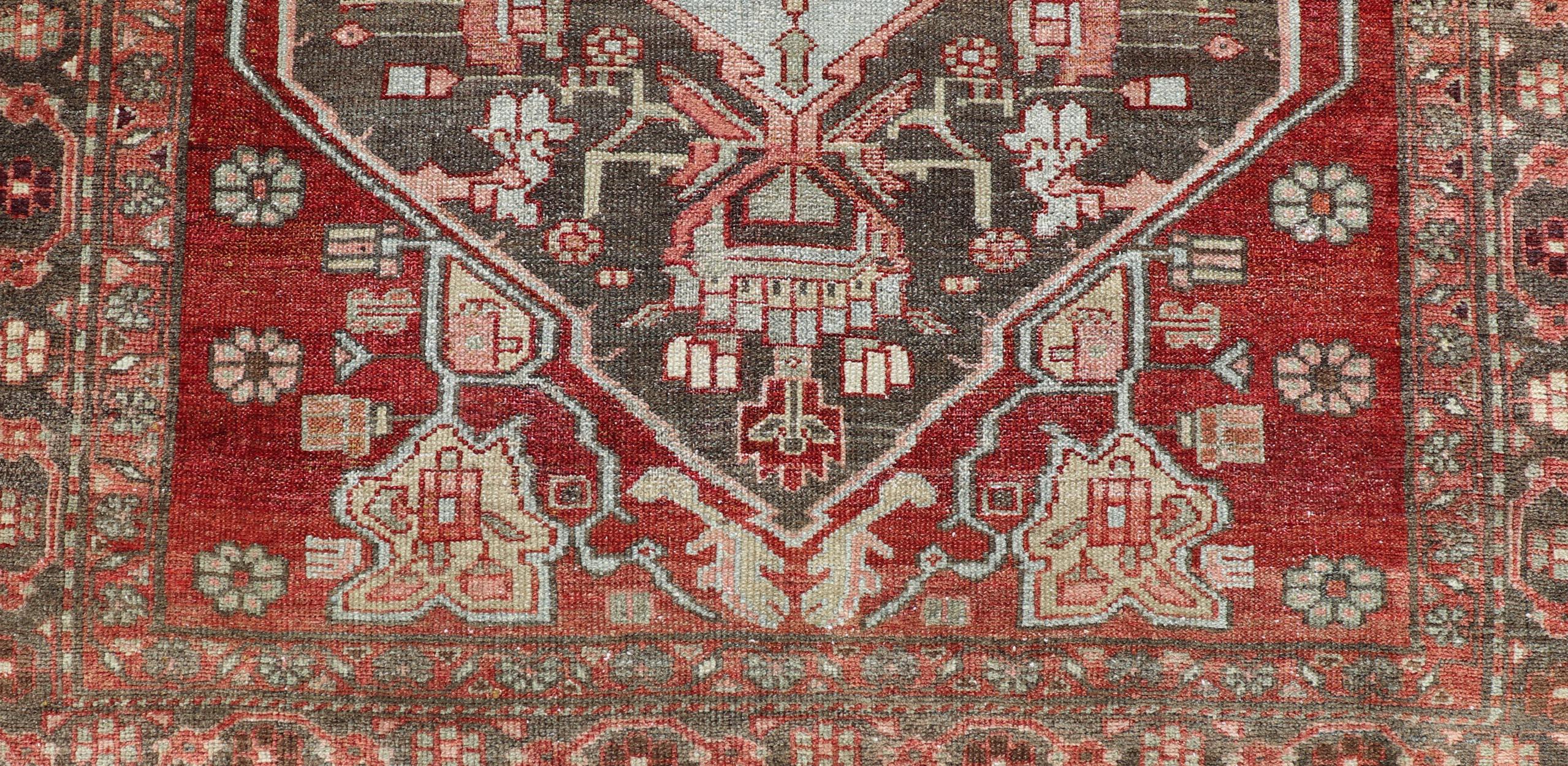 20th Century Antique Persian Hamadan Rug with Colorful Geometric Medallion For Sale