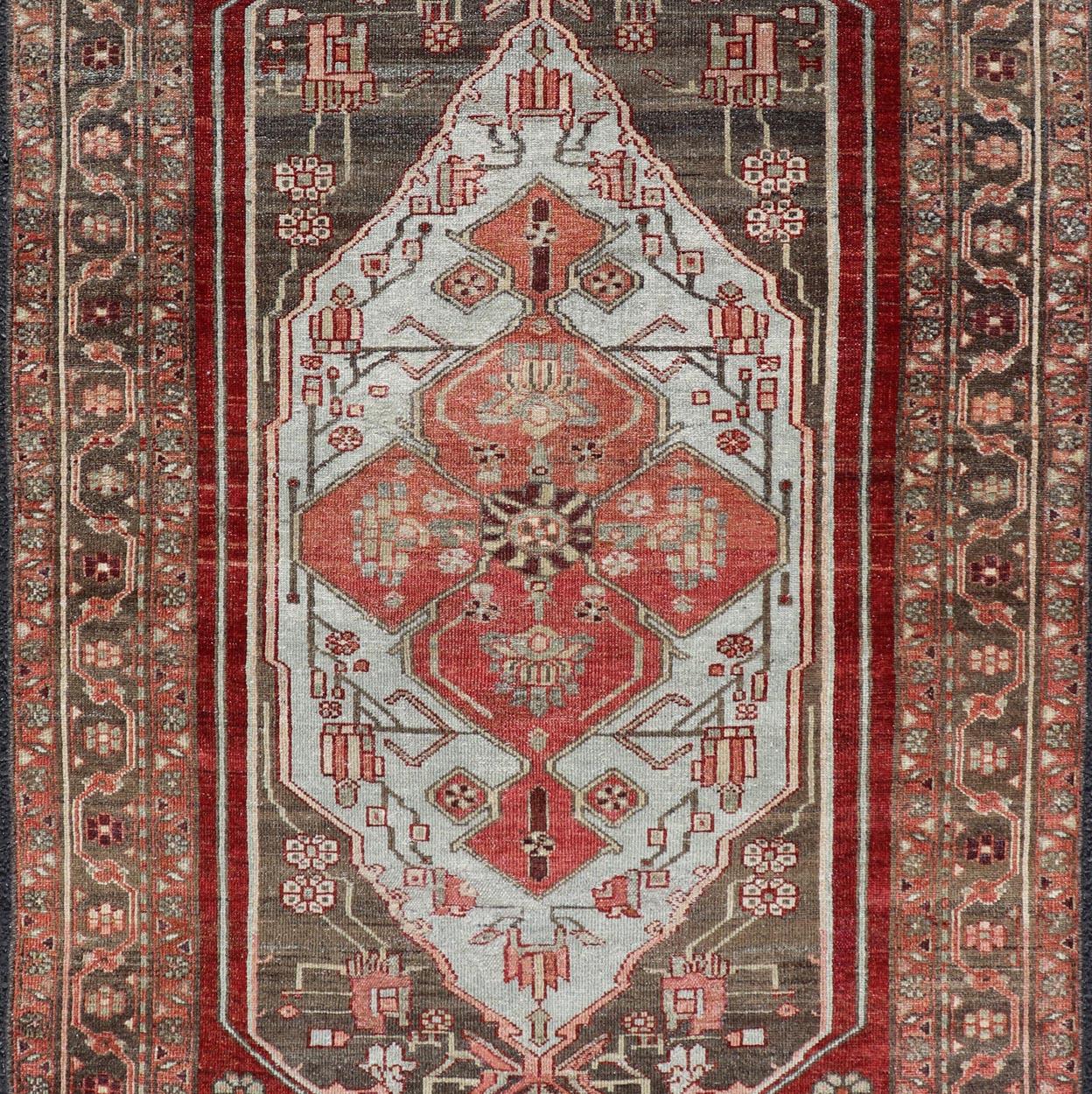 Antique Persian Hamadan Rug with Colorful Geometric Medallion For Sale 1