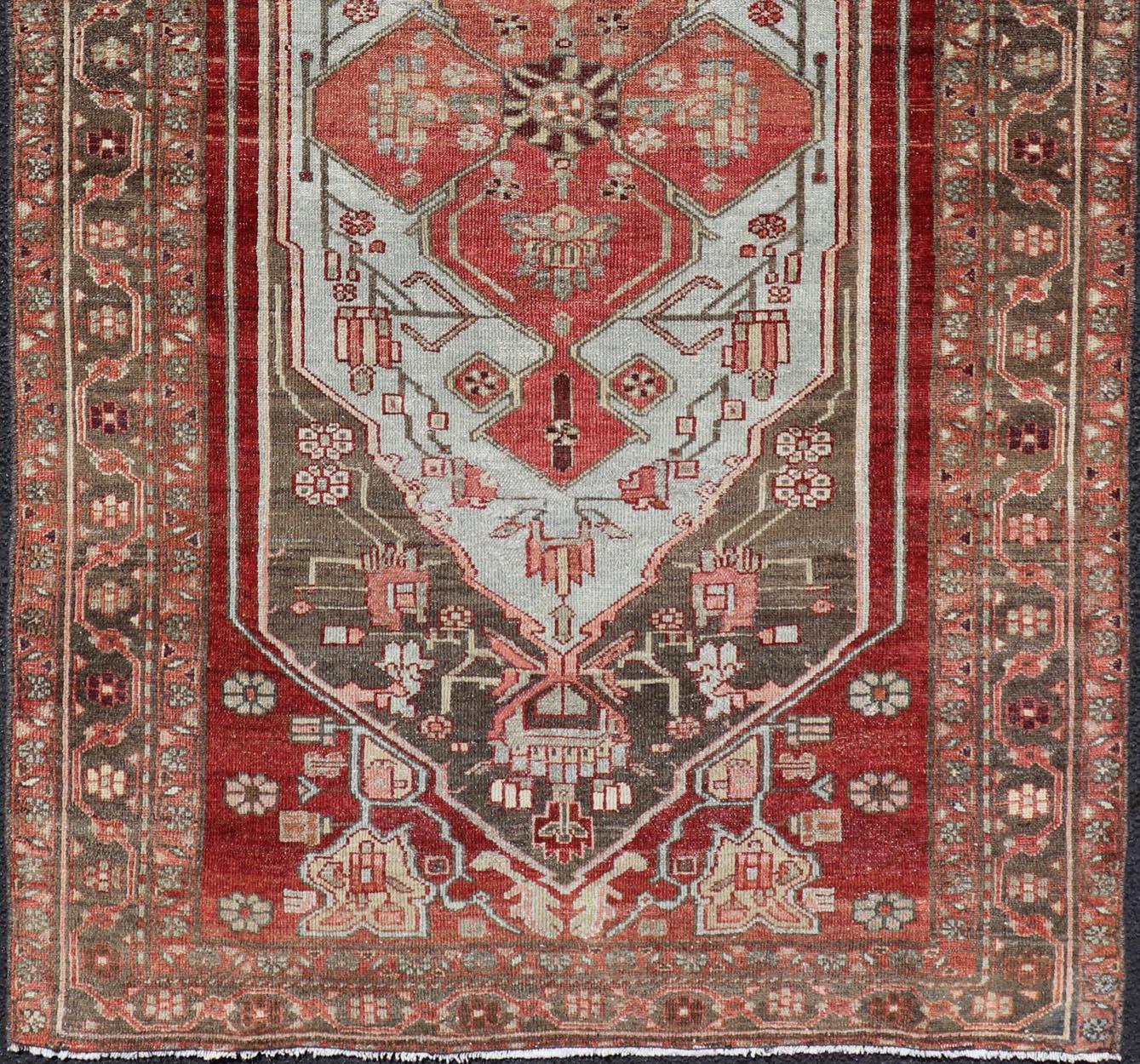 Antique Persian Hamadan Rug with Colorful Geometric Medallion For Sale 2