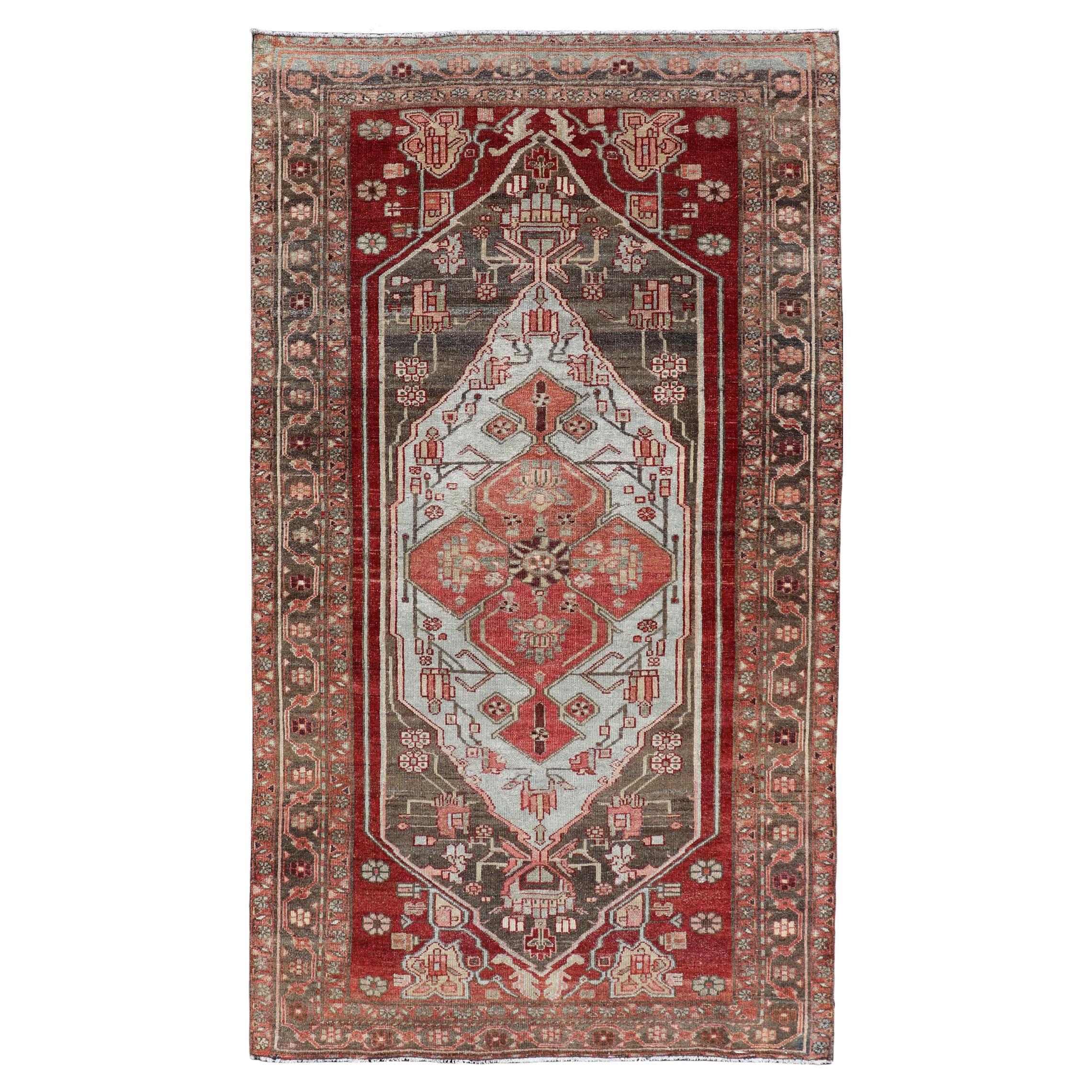 Antique Persian Hamadan Rug with Colorful Geometric Medallion For Sale
