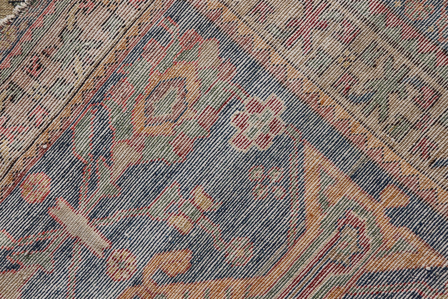 Antique Persian Hamadan Rug with Colorful Geometric Medallion on a Blue Field For Sale 4