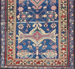 Antique Persian Hamadan Rug with Colorful Geometric Medallion on a Blue Field