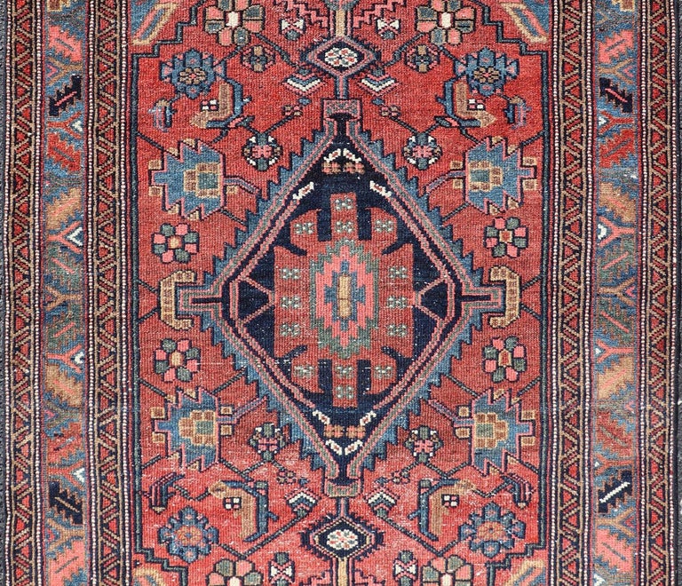 Antique Persian Hamadan Rug with Colorful Geometric Medallion on Red ...