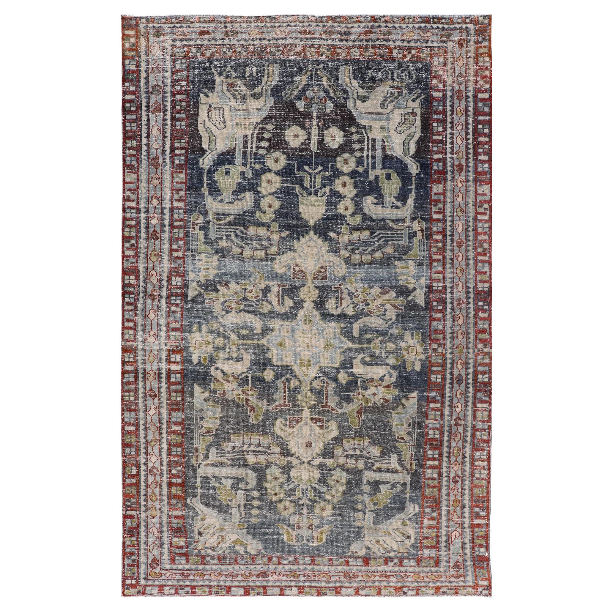 Antique Persian Hamadan Rug With Elegant Floral and Geometric Design 4'0"x6'7"