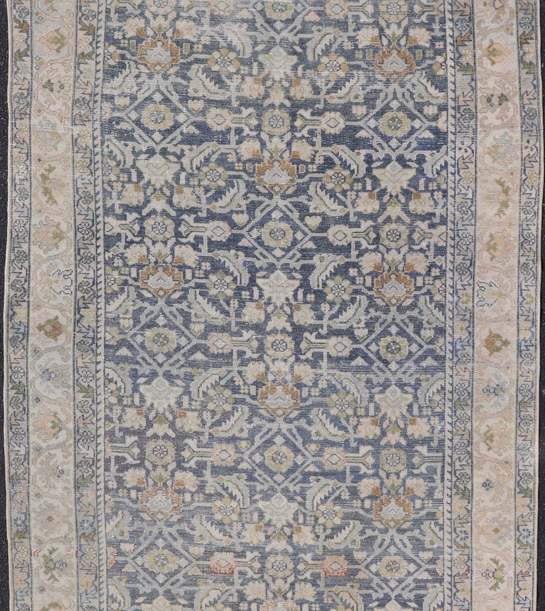 Malayer Tapis persan ancien Hamadan à motifs floraux en bleus et crèmes 5'1