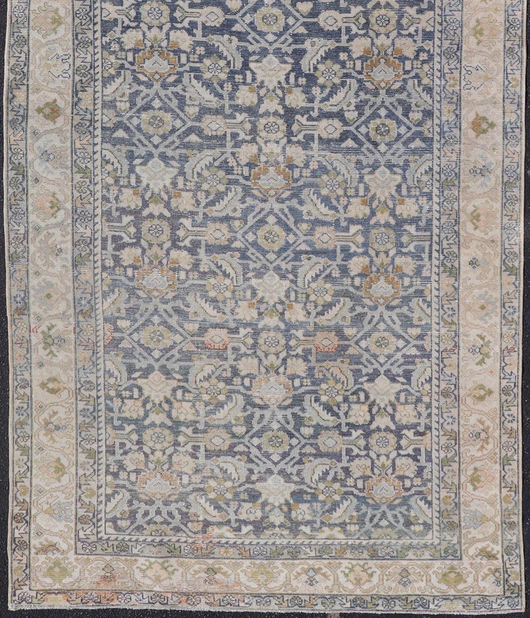 Perse Tapis persan ancien Hamadan à motifs floraux en bleus et crèmes 5'1