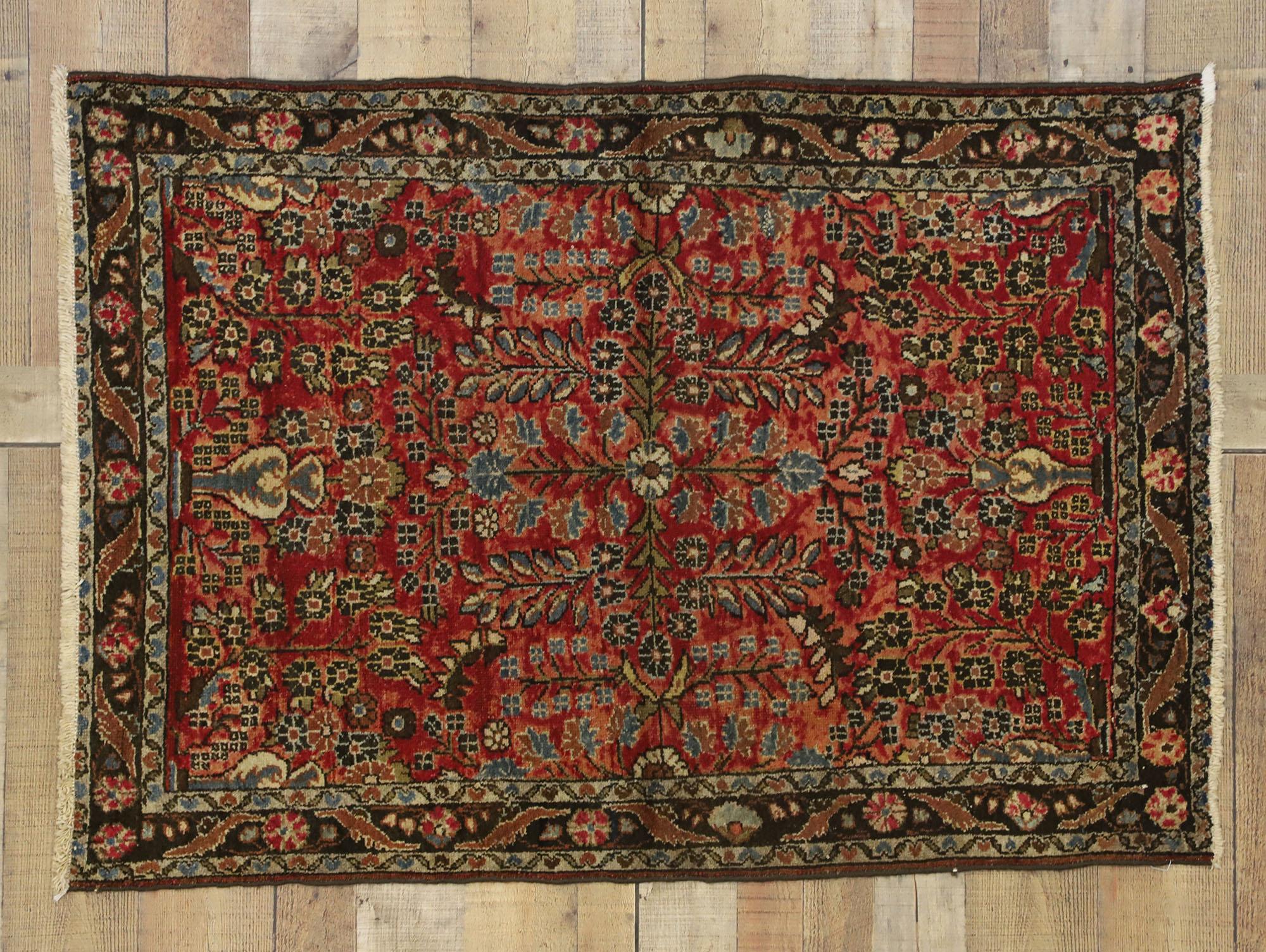 Hand-Knotted Antique Persian Hamadan Rug with Floral Vase Motif and Traditional Style For Sale