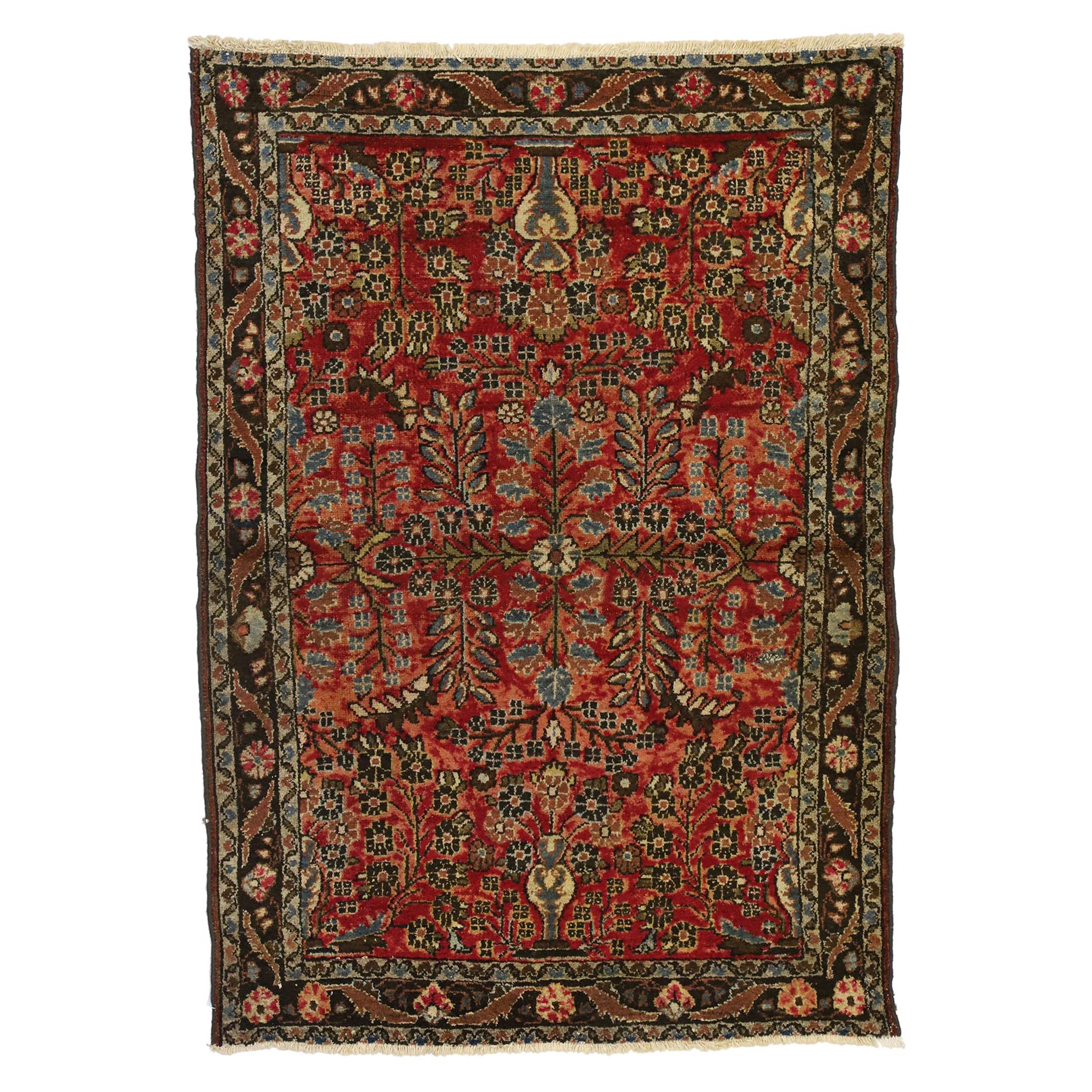 Antique Persian Hamadan Rug with Floral Vase Motif and Traditional Style For Sale