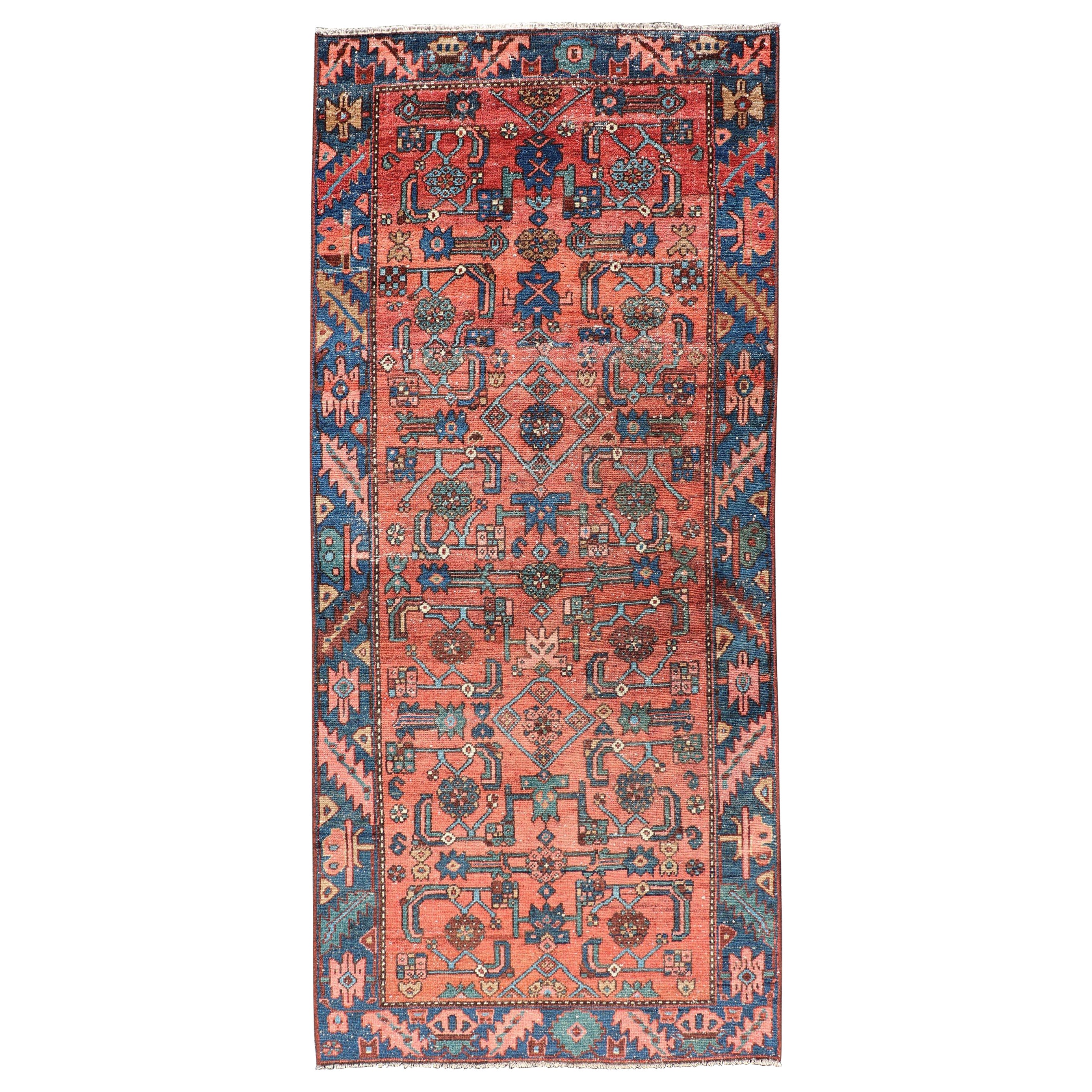Antique Persian Hamadan Rug with Geometric Tribal Design 3'1 x 7'0