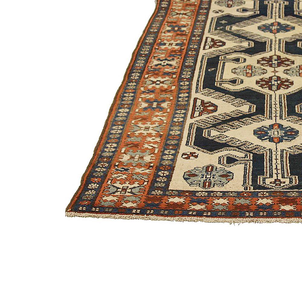 Hand-Woven Antique Persian Hamadan Rug with Gray and Beige Flower Details on Black Field For Sale