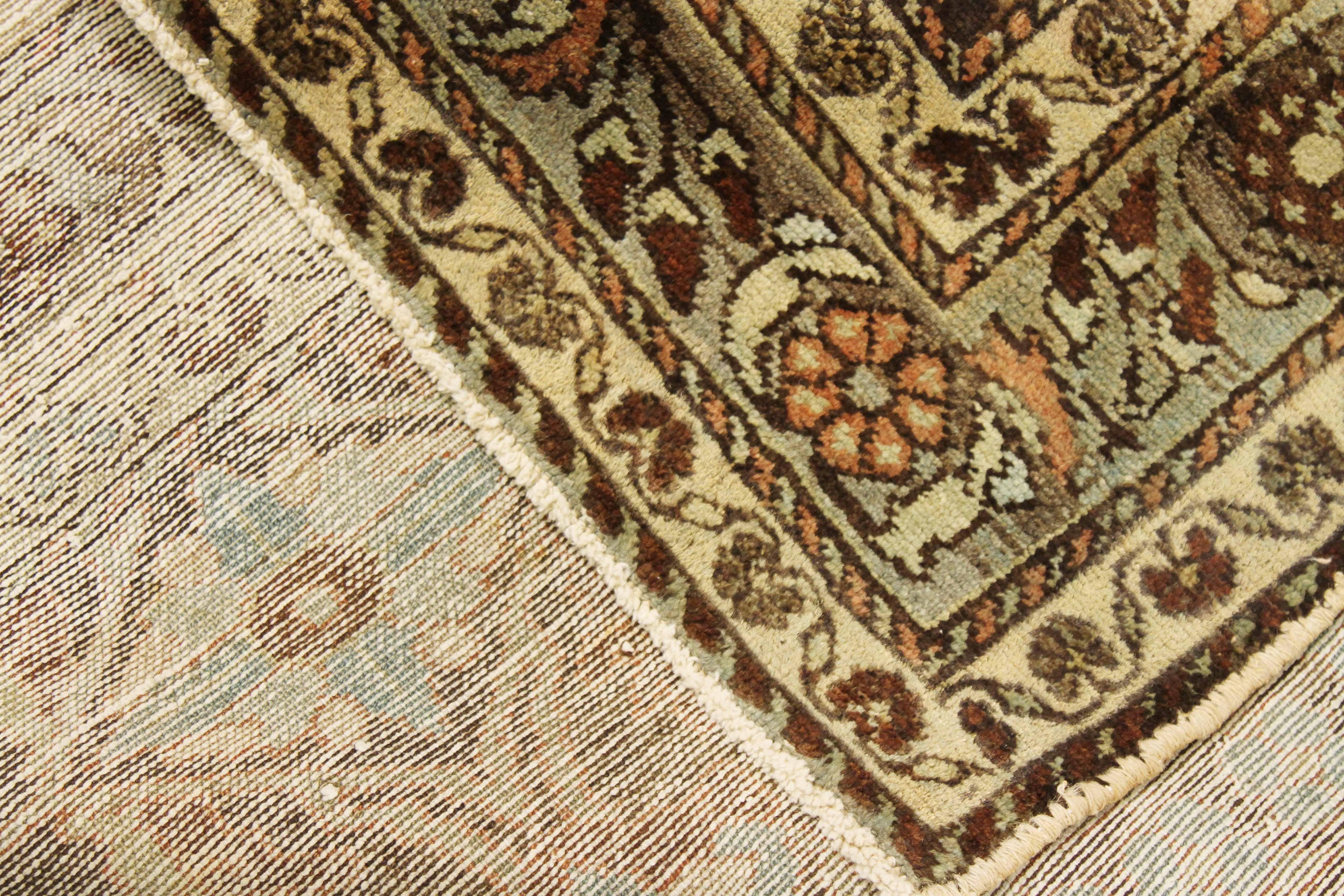 Other Antique Persian Hamadan Rug with Green and Blue Floral Details on Brown Field For Sale