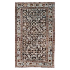 Antique Persian Hamadan Rug with Herati Pattern in Brown Background 
Light blue