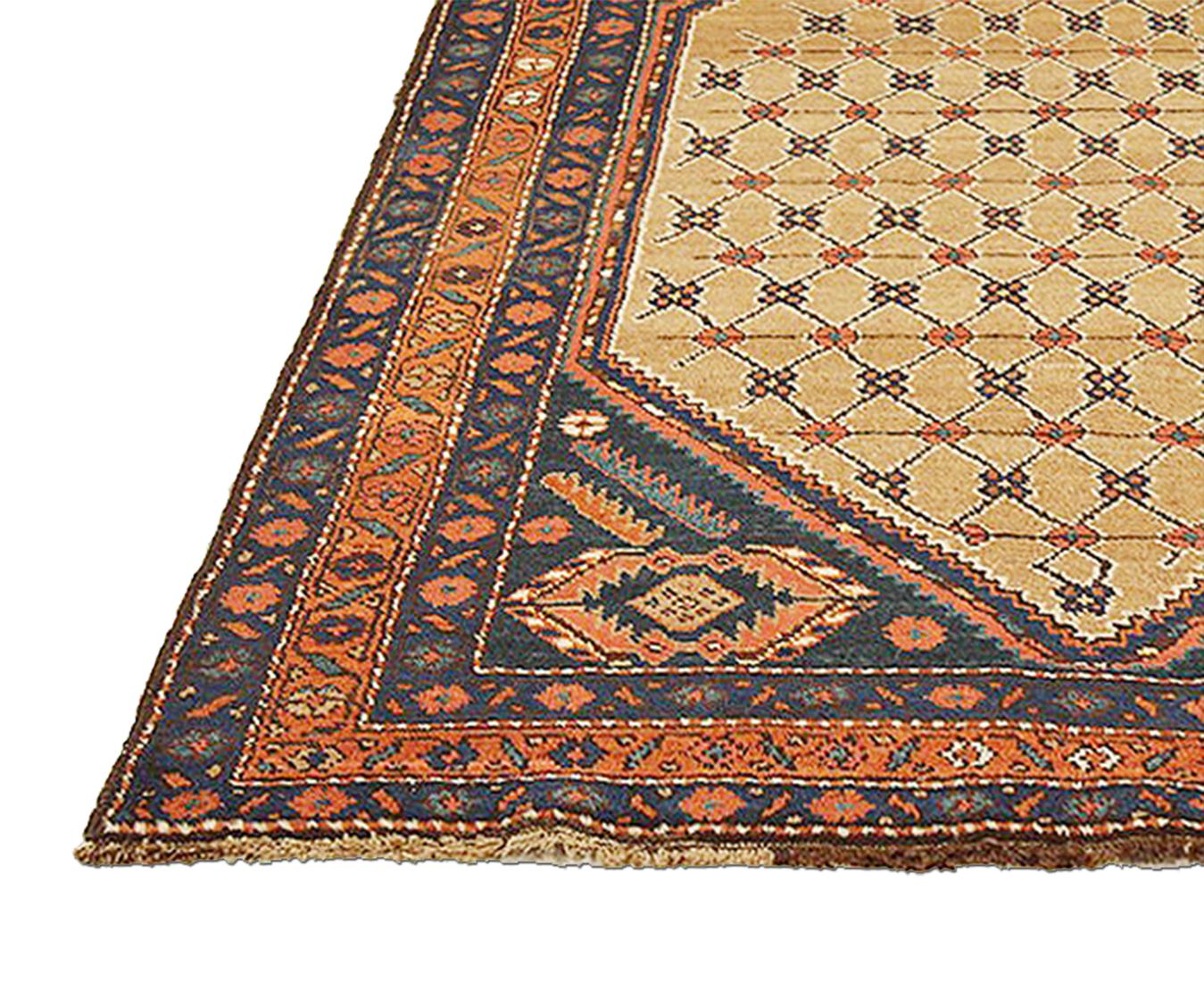 Hand-Woven Antique Persian Hamadan Rug with Large Flower Medallion on Center Field For Sale