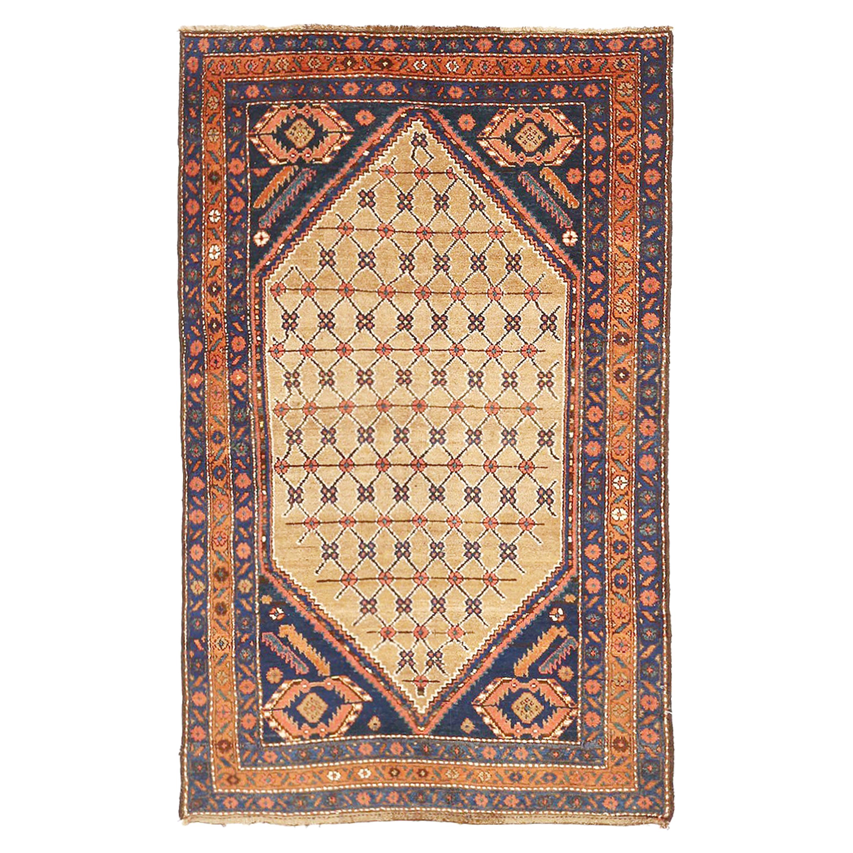 Antique Persian Hamadan Rug with Large Flower Medallion on Center Field
