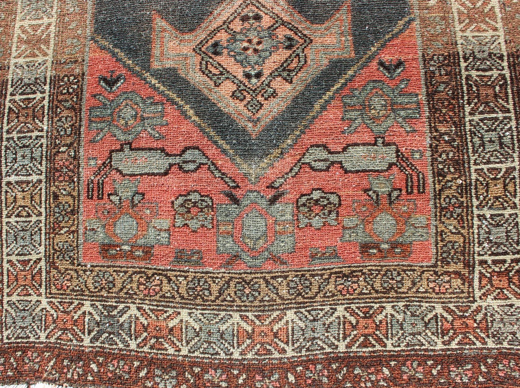 Antique Persian Hamadan Rug with Large Medallion in Pink and Gray For Sale 1