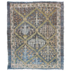 Antique Persian Hamadan Rug with Latticework Sub-Geometric Design in Gray Blue