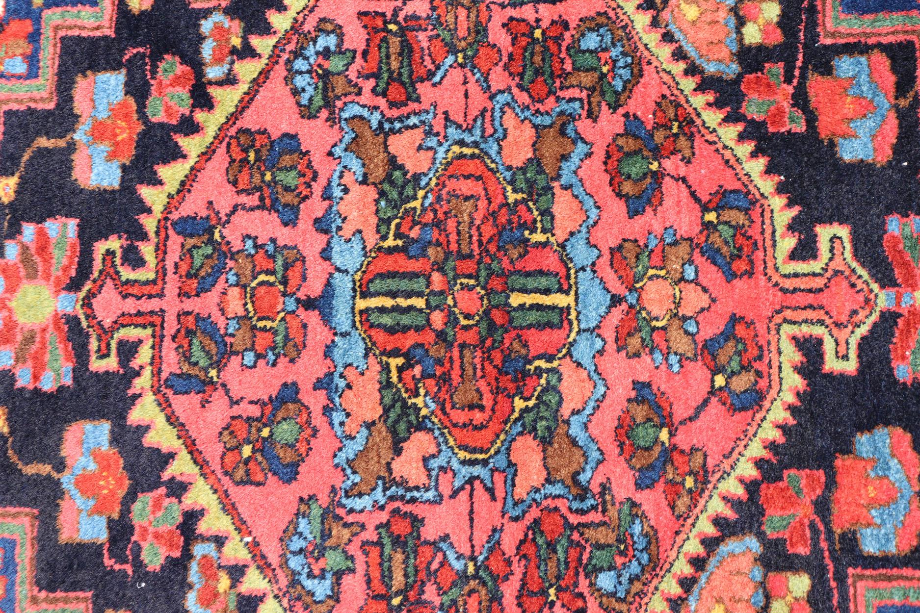 Antique Persian Hamadan Rug with Medallion and Geometric Design in Multicolor For Sale 5
