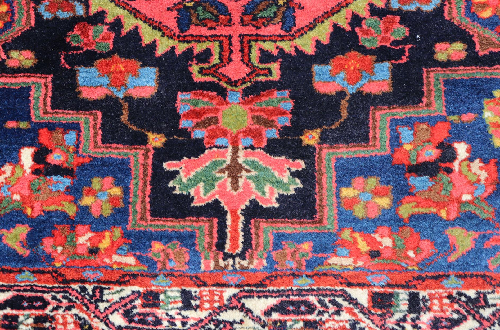 Malayer Antique Persian Hamadan Rug with Medallion and Geometric Design in Multicolor For Sale