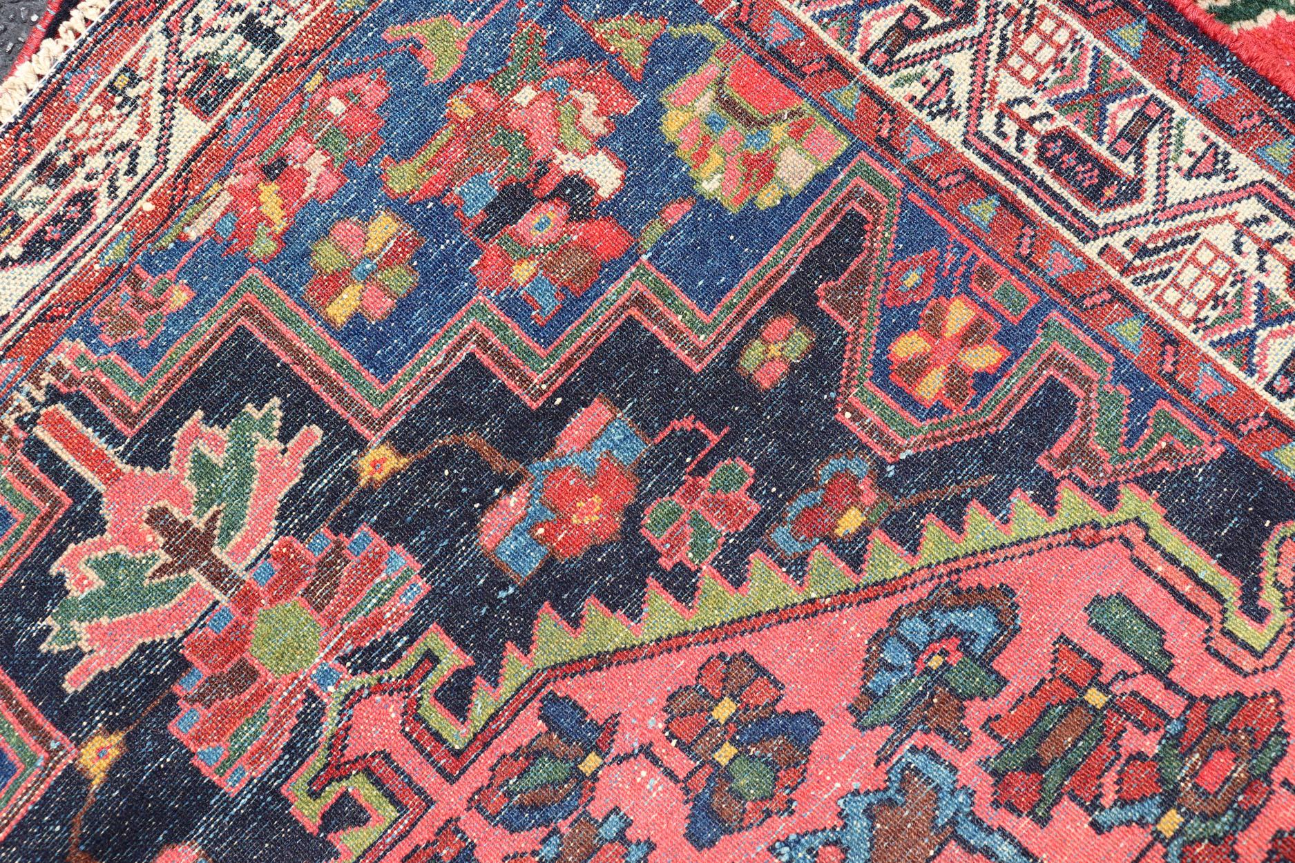 Wool Antique Persian Hamadan Rug with Medallion and Geometric Design in Multicolor For Sale