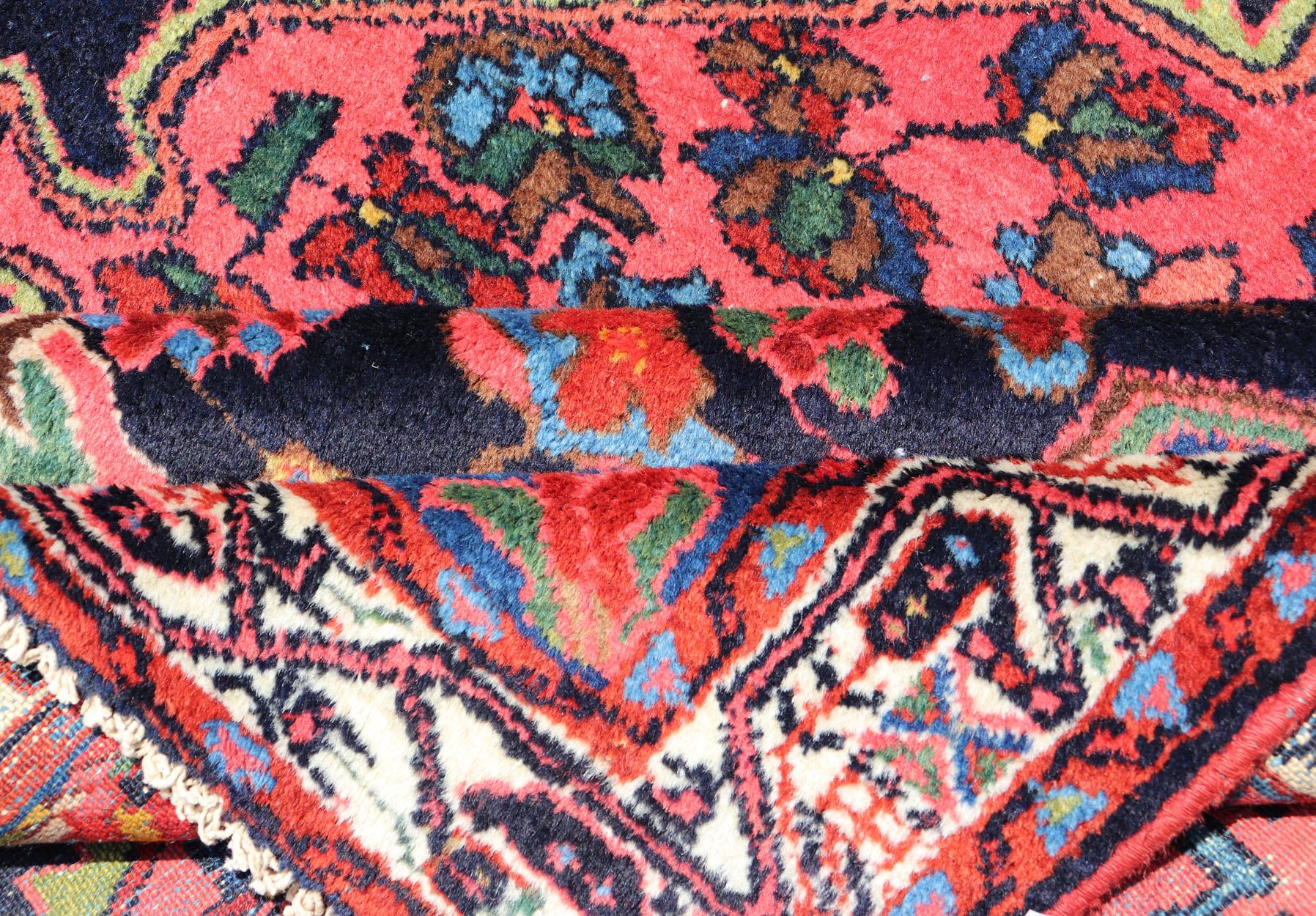 Antique Persian Hamadan Rug with Medallion and Geometric Design in Multicolor For Sale 1