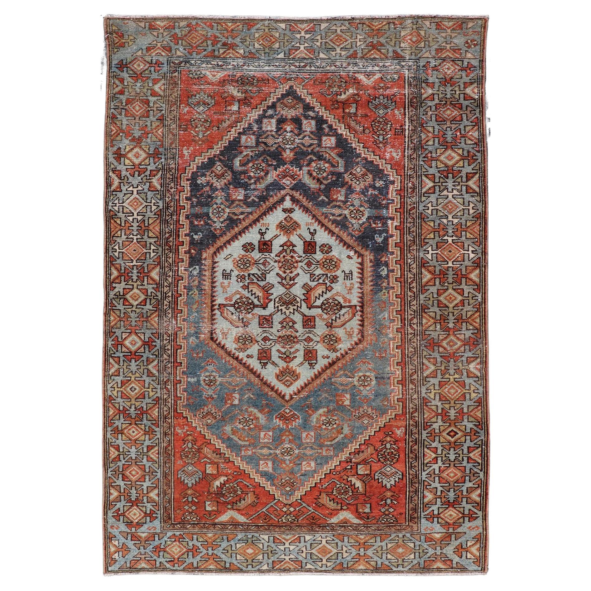Antique Persian Hamadan Rug with Medallion and Rich Geometric Border 3'10 x 6'1