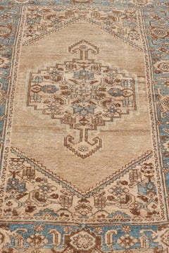 Antique Persian Hamadan Rug with Medallion Design in Tan, Light Blue & Brown