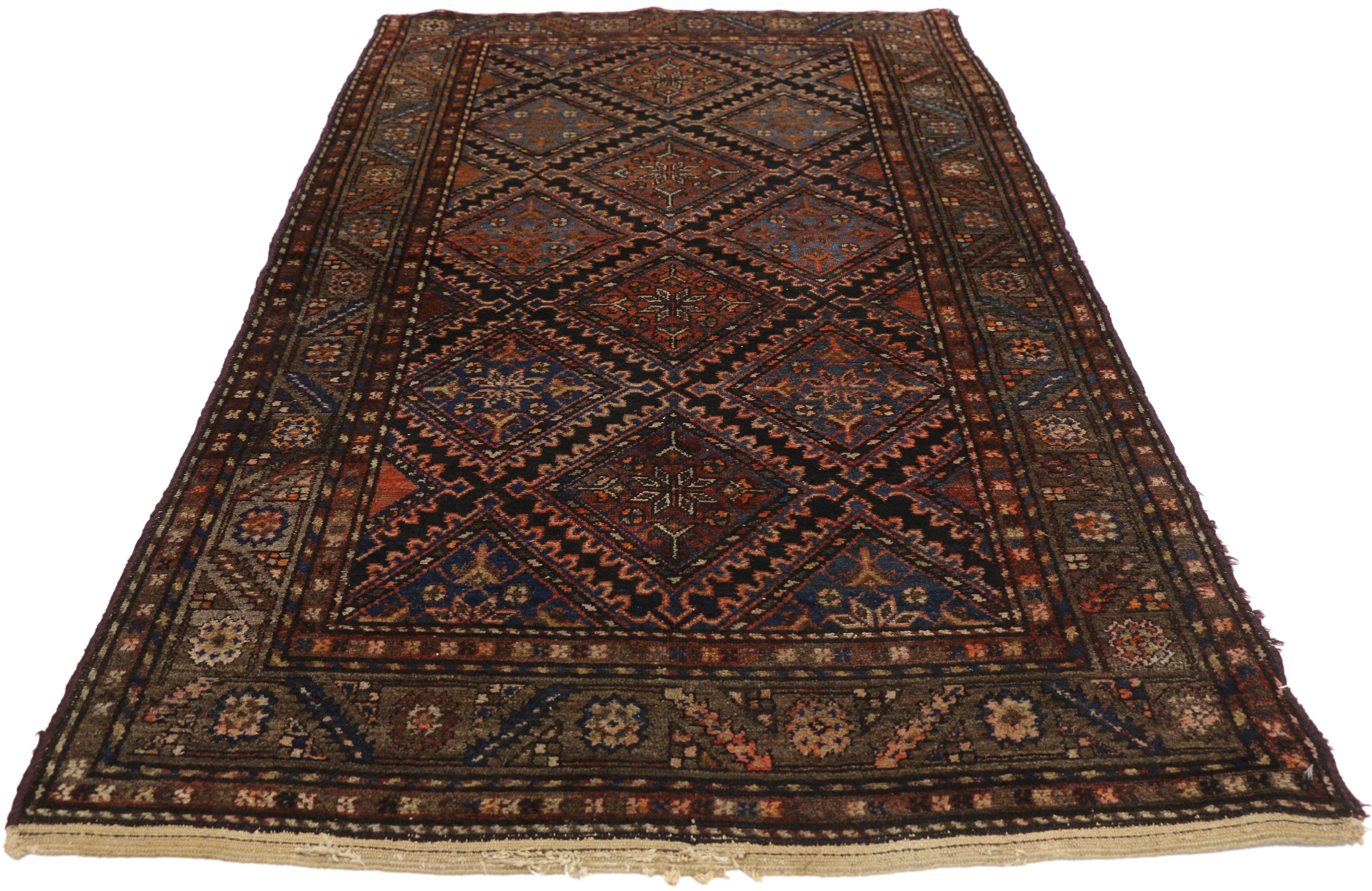 Hand-Knotted Antique Persian Hamadan Rug with Mid-Century Modern Tribal Style For Sale